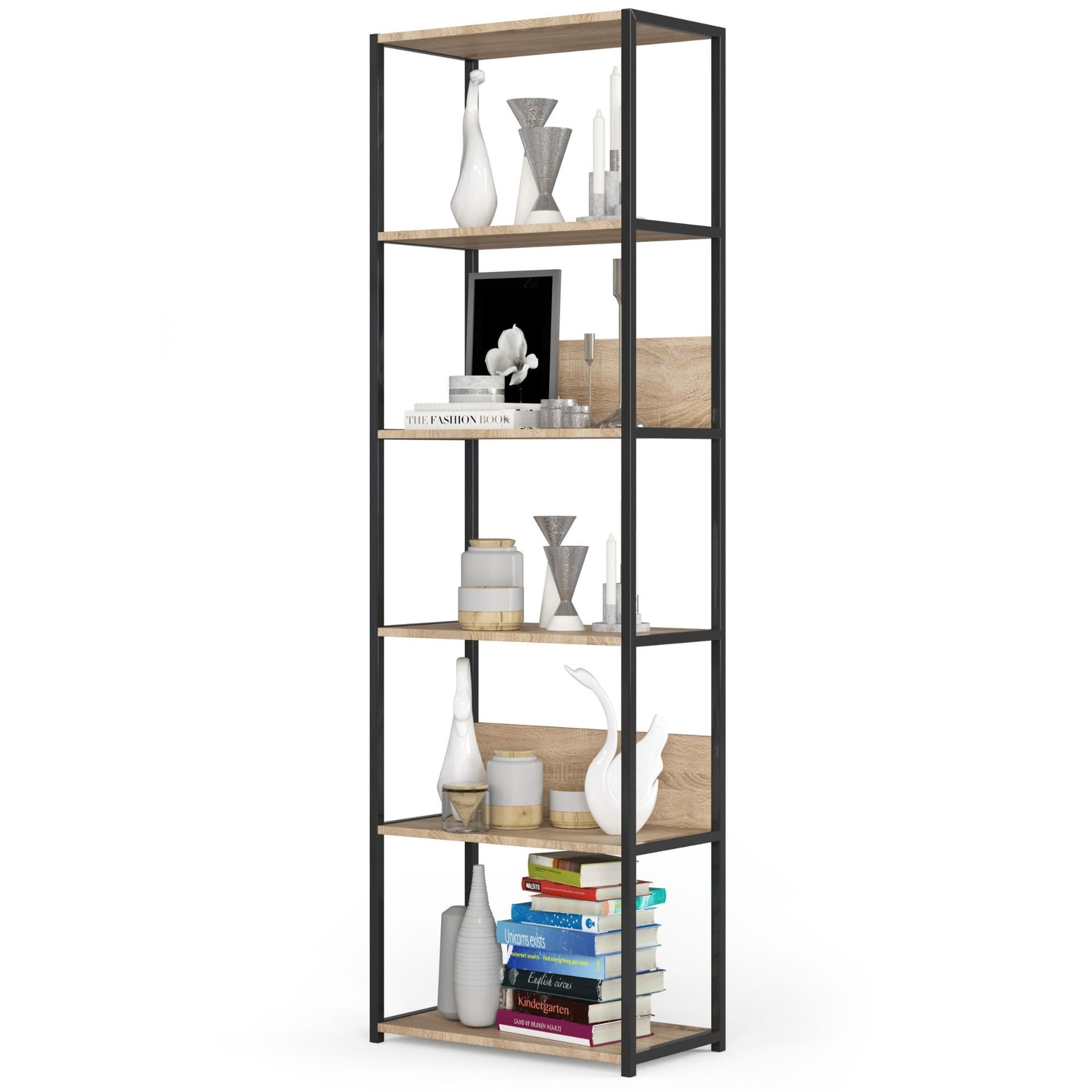

Regał loftowy metalowy 60 cm - czarny-dąb sonoma - 6 półek