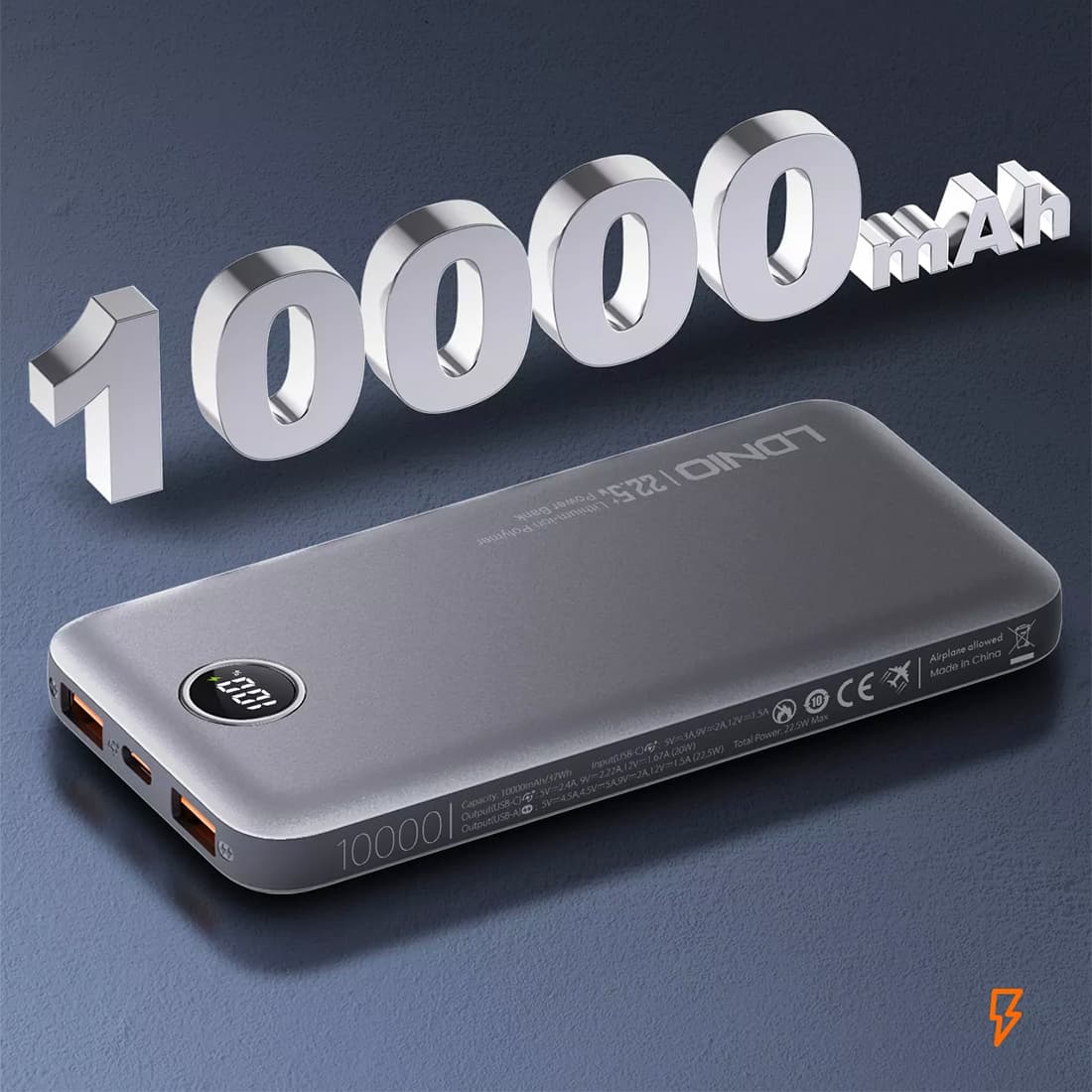 

Powerbank LDNIO 10000 mAh 37Wh 22.5W QC USB USB-C