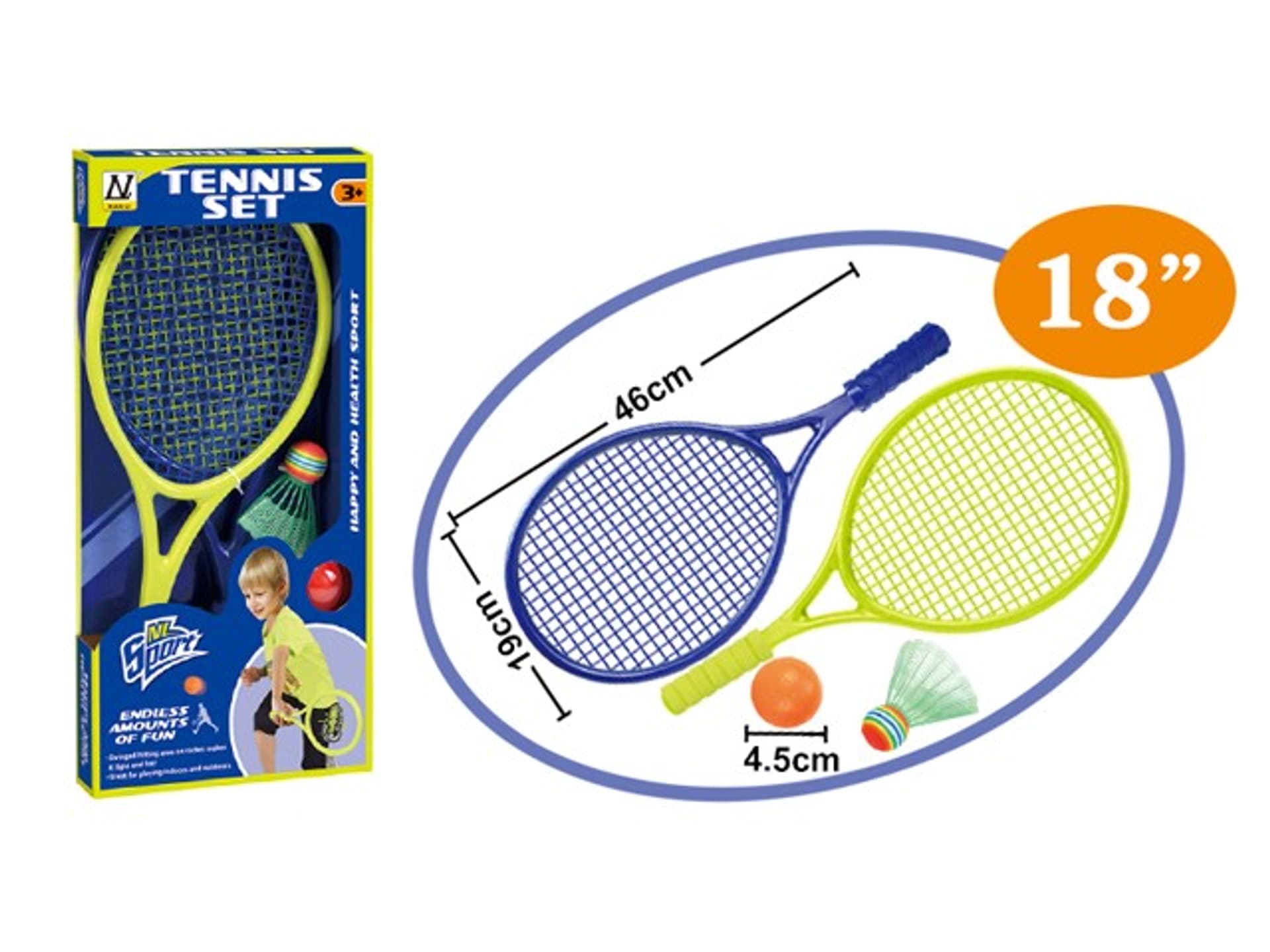 

2 RAKIETKI 18" + LOTKA + PIŁKA
