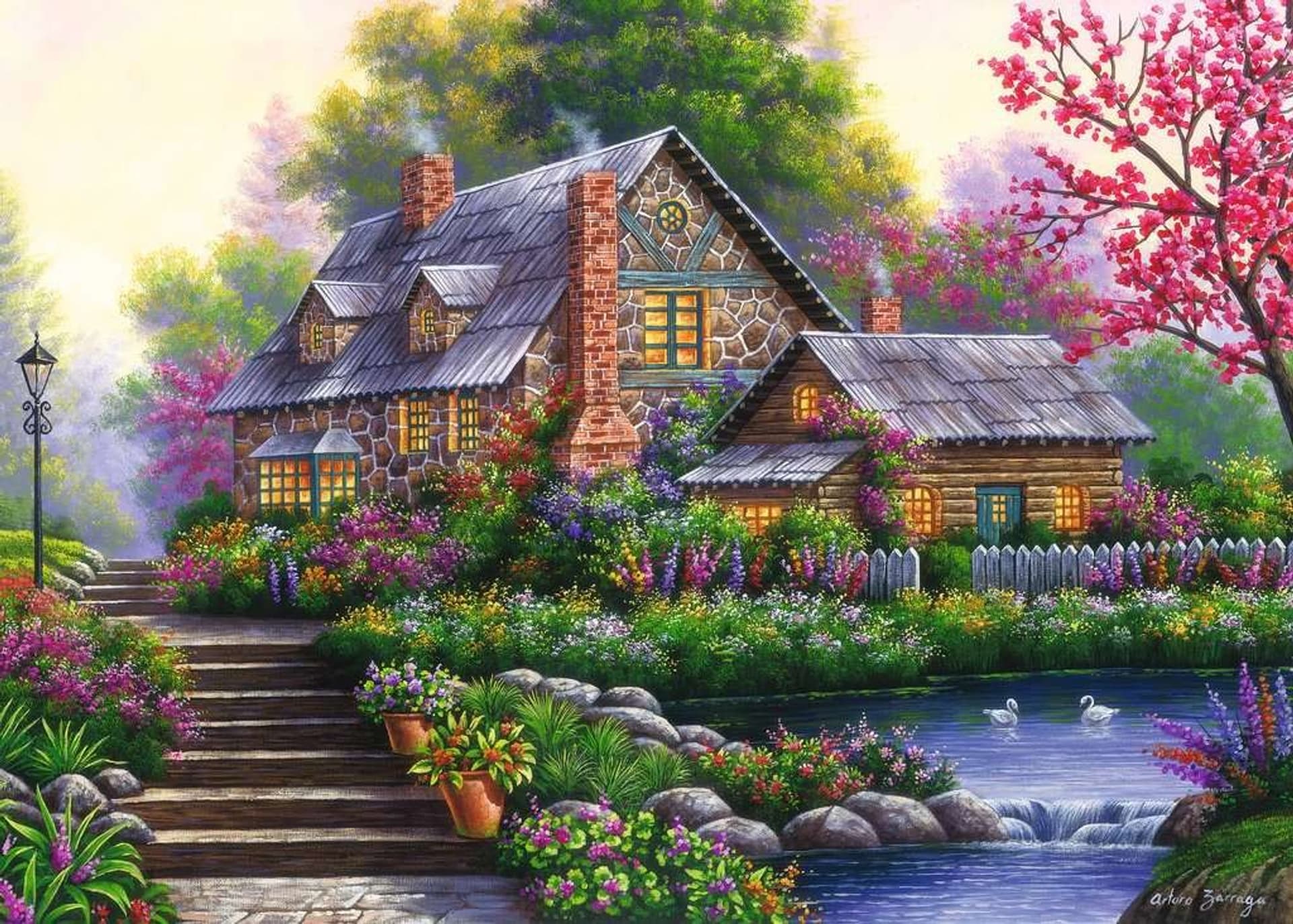 

Puzzle 1000 elementów Romantyczny domek na wsi