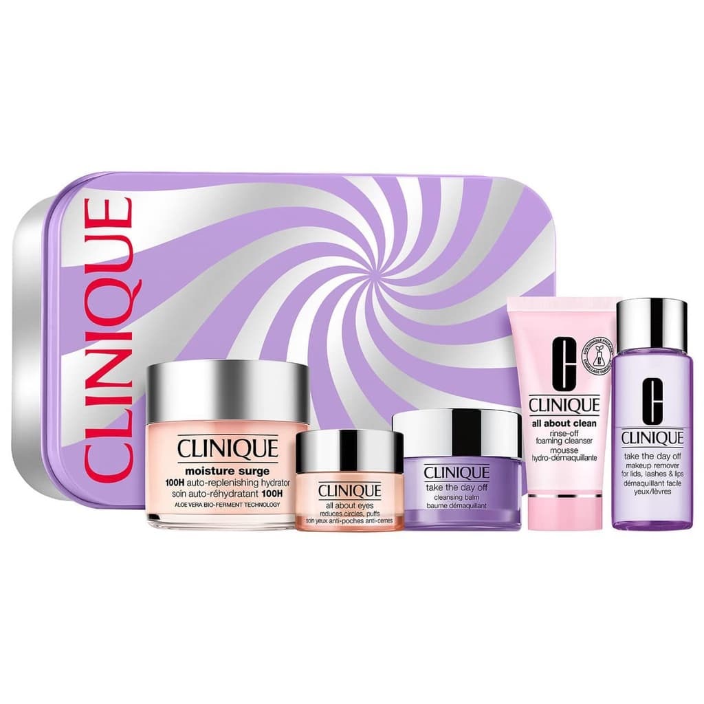 

Clinique Clean Skin For The Win Skincare zestaw Moisture Surge 100H Auto-Replenishing Hydrator 125ml + All About Eyes 15ml + Cleansing Balm 30ml + Rinse-off Foaming Cleanser 30ml + Makeup Remover 50ml