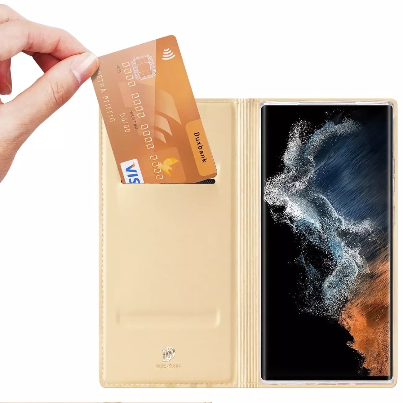 

Etui ochronne Dux Ducis Skin Pro do Samsung Galaxy S23 Ultra pokrowiec z klapką portfel na kartę podstawka Złote