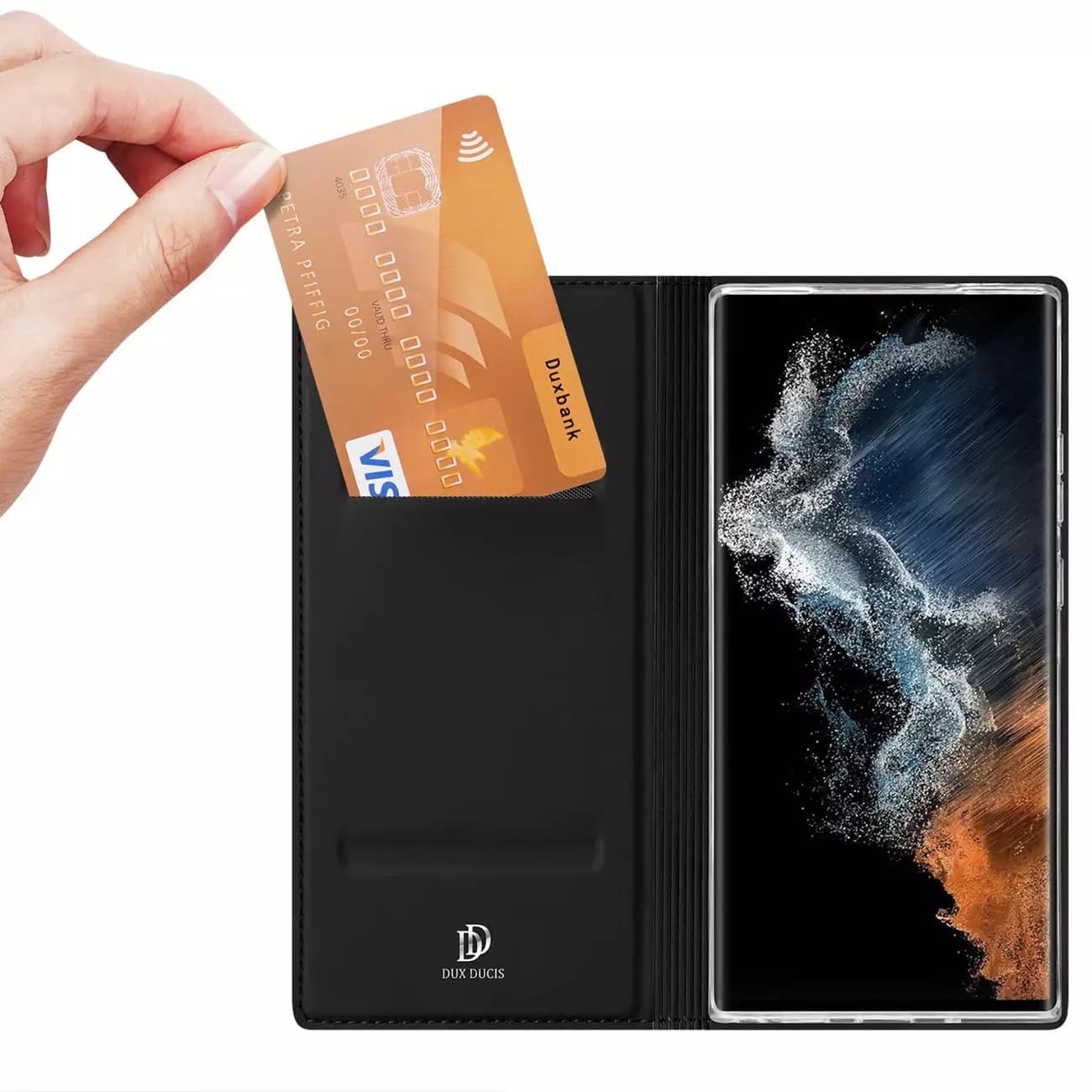 

Etui ochronne Dux Ducis Skin Pro do Samsung Galaxy S23 Ultra pokrowiec z klapką portfel na kartę podstawka Czarne