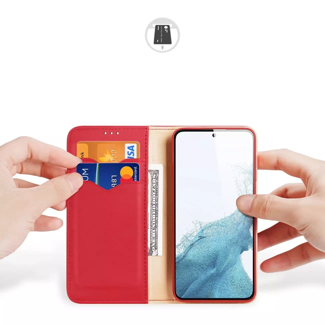 

Etui ochronne Dux Ducis Hivo do Samsung Galaxy S23 pokrowiec z klapką portfel podstawka blokada RFID czerwone
