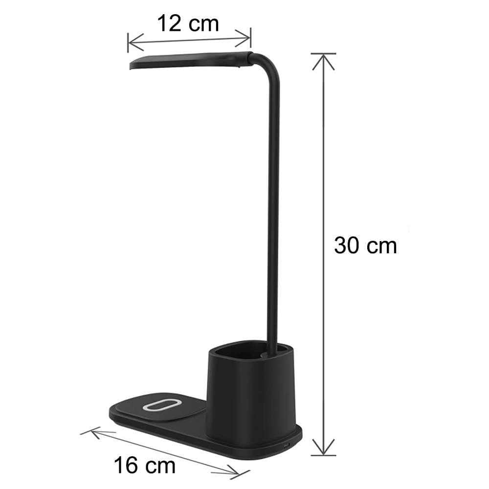 

Lampka biurkowa LED 3w1 ładowarka indukcyjna bezprzewodowa Qi 15W przybornik Czarna