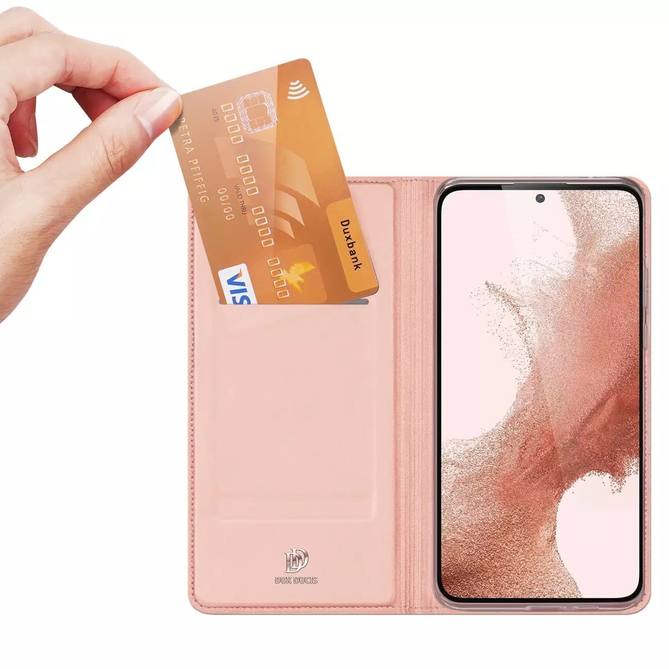 

Etui na telefon Dux Ducis Skin Pro do Samsung Galaxy S23 pokrowiec z klapką portfel na kartę podstawka różowe