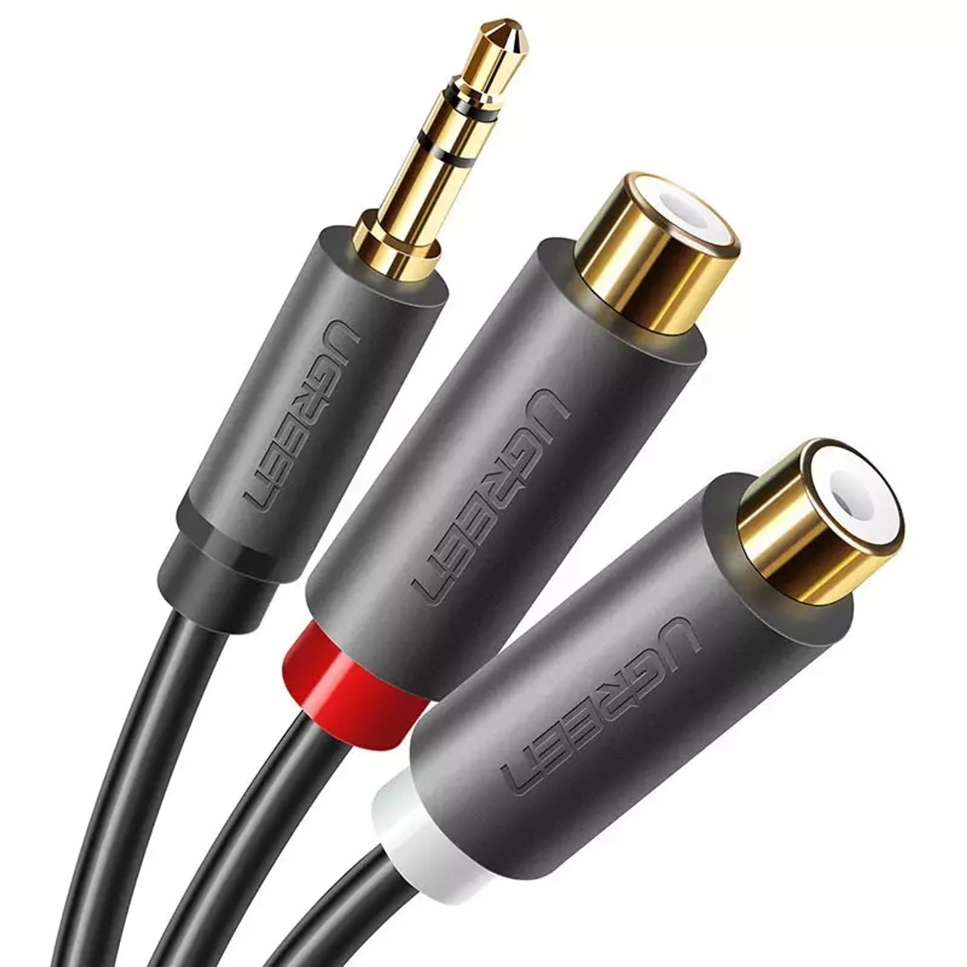 

UGREEN AV109 Przewód męski 3,5mm Jack do 2x żeński RCA (Cinch) 0.25m (czarny)
