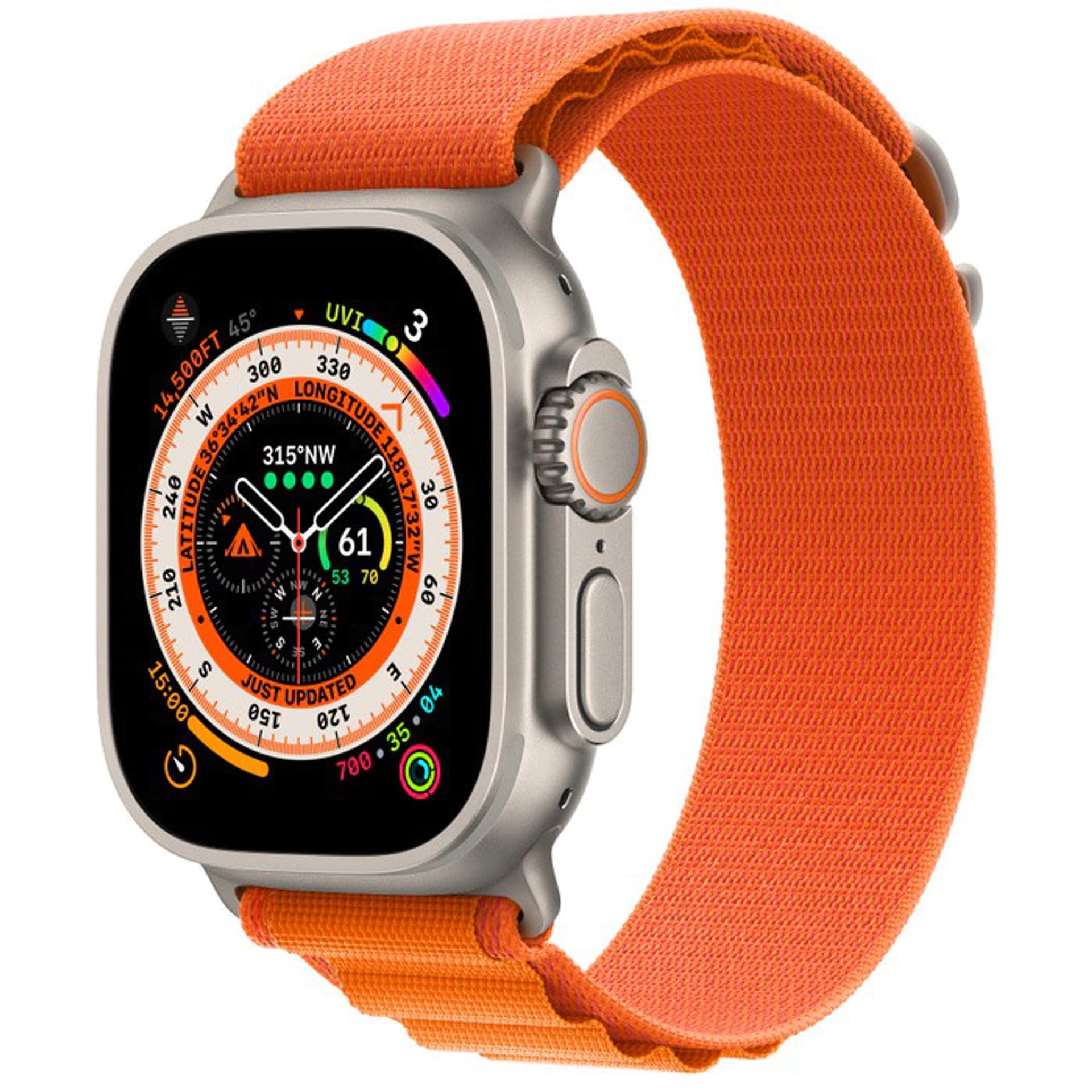 

Ultra GPS + Cellular, 49 mm Koperta tytanowa z opaską Alpine w kolorze pomarańczowym - S APPLE iOS Pomarańczowy