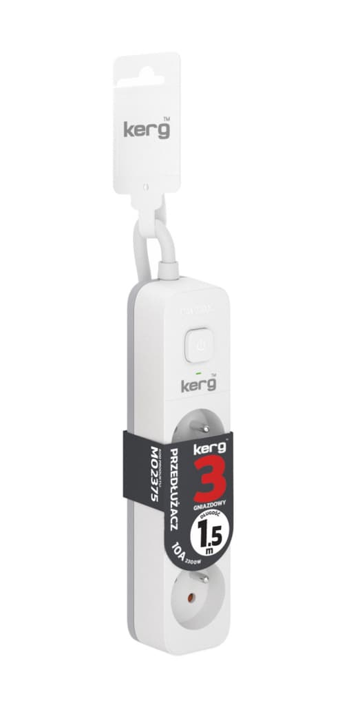 

Przedłużacz KERG z wyłącznikiem-3 gniazda-biało-szary-1,5m-10A-H05VV-F-3x1,0mm2