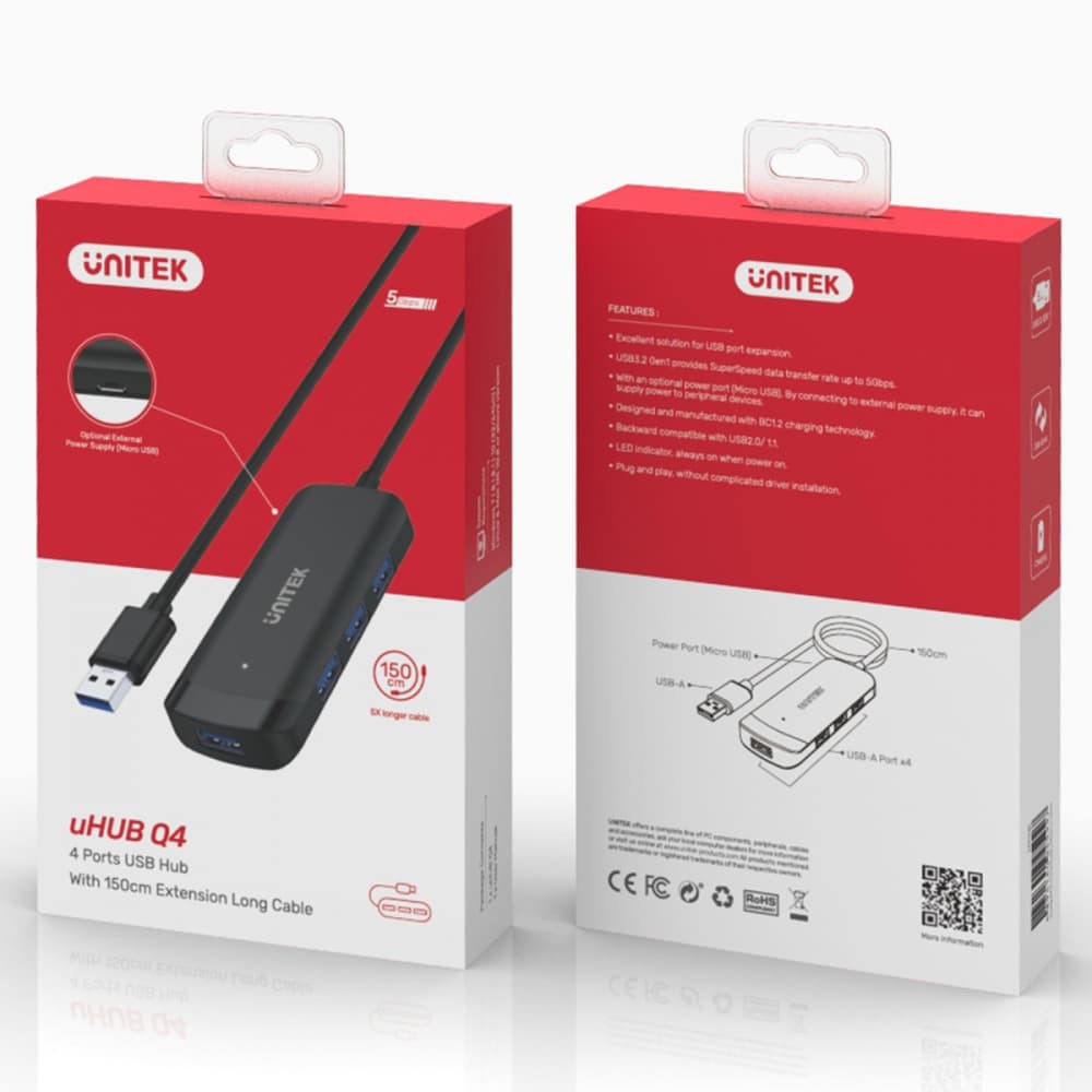 

UNITEK HUB USB 3.1 5GBPS, 4X USB-A, 1,5M, H1111E