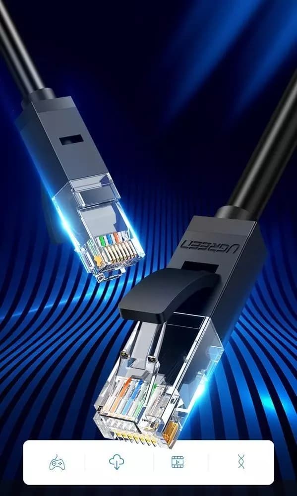 

Kabel UGREEN przewód internetowy sieciowy Ethernet patchcord RJ45 Cat 6 UTP 1000Mbps 20m czarny (20166)