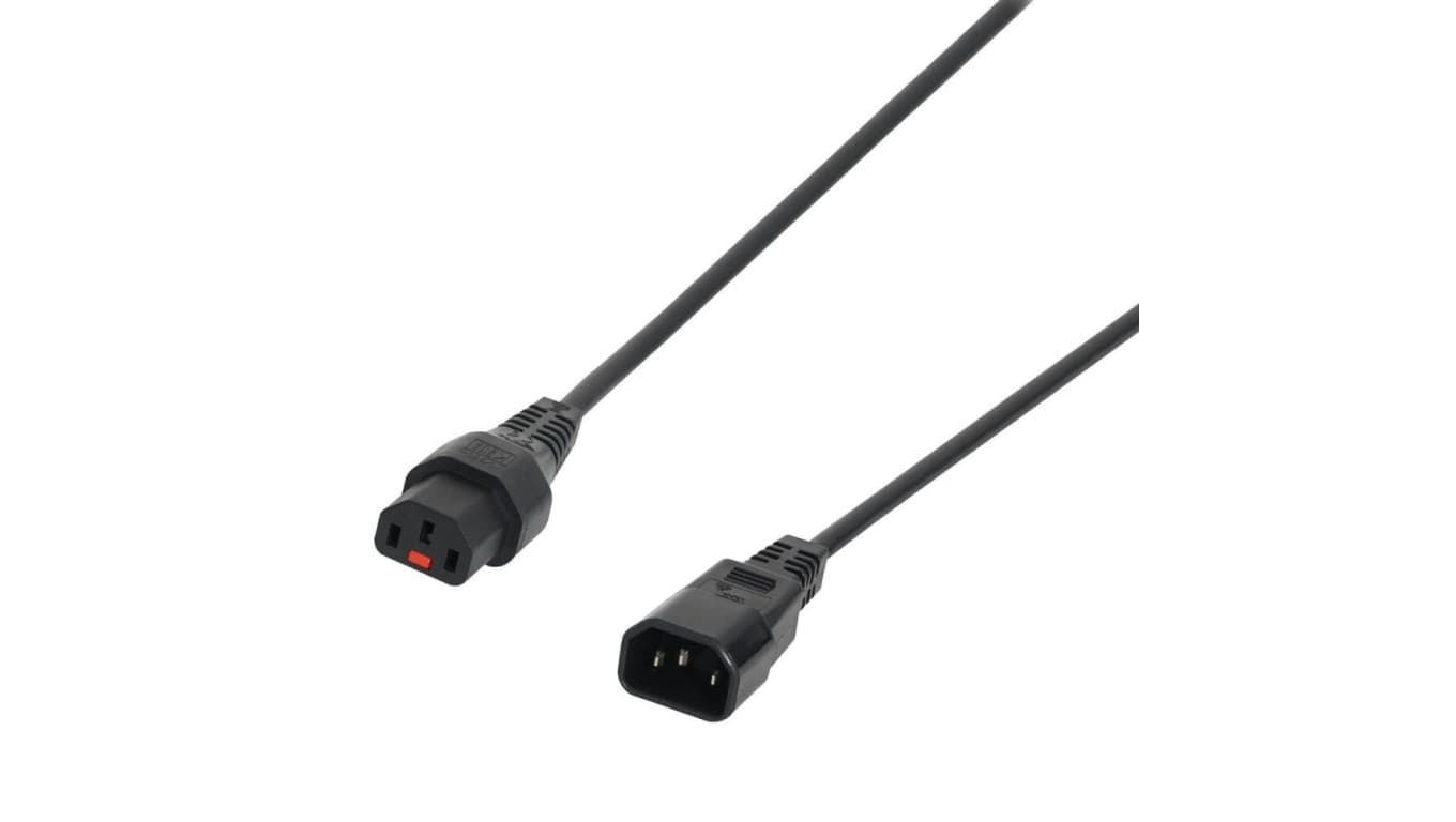 

Kabel przedłużający zasilający z blokadą IEC LOCK 3x1mm2 C14/C13 prosty M/Ż 5m czarny IEC-PC1071
