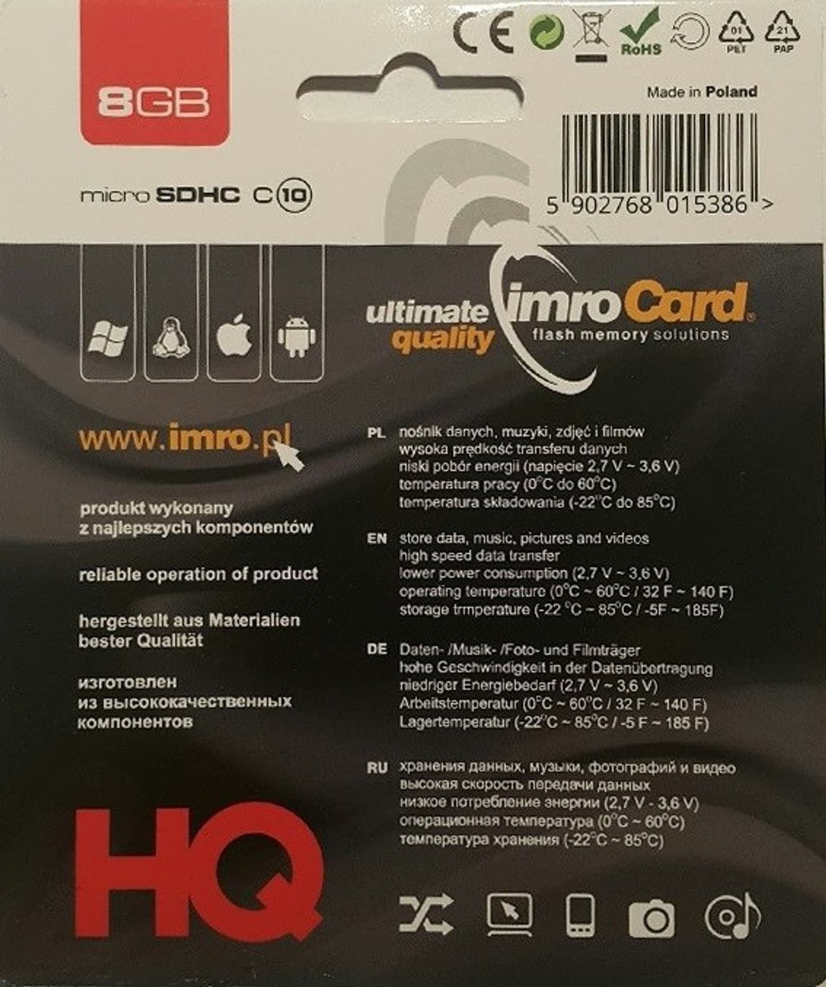 

Karta pamięci IMRO 10/8G (8GB; Class 10; Karta pamięci)