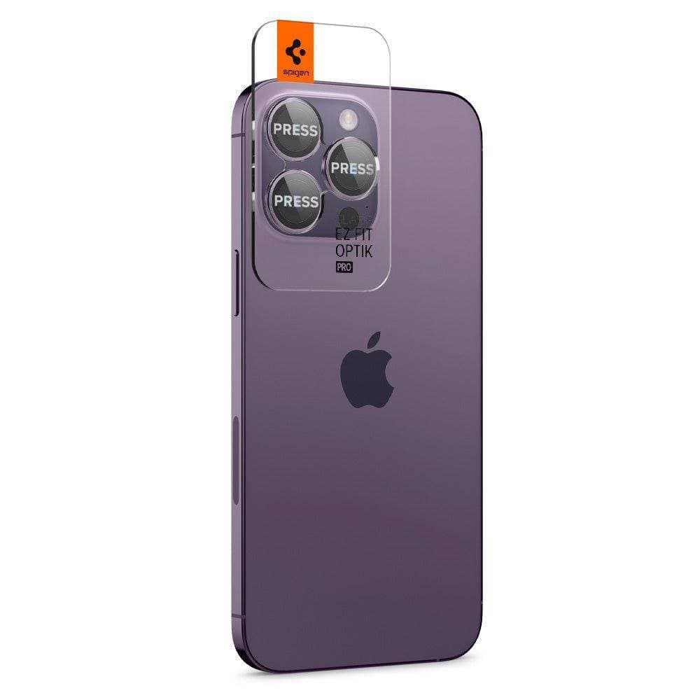 

Osłona Aparatu IPHONE 14 PRO / 14 PRO MAX Spigen Optik. TR ”EZ FIT” Camera Protector 2-pack fioletowe