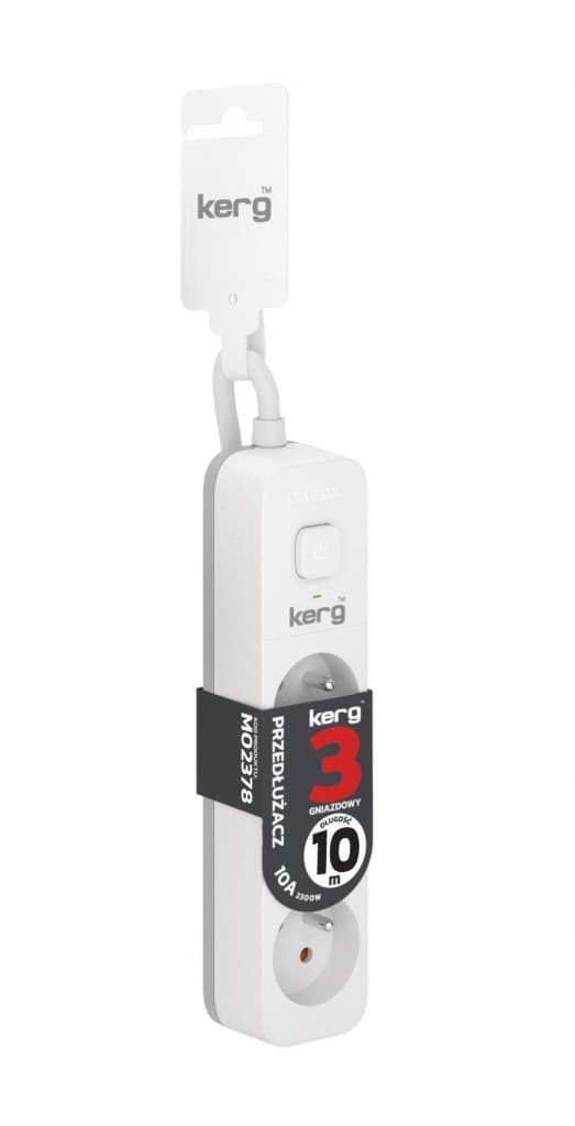 

Przedłużacz KERG z wyłącznikiem-3 gniazda-biało-szary-10m-10A-H05VV-F-3x1,0mm2