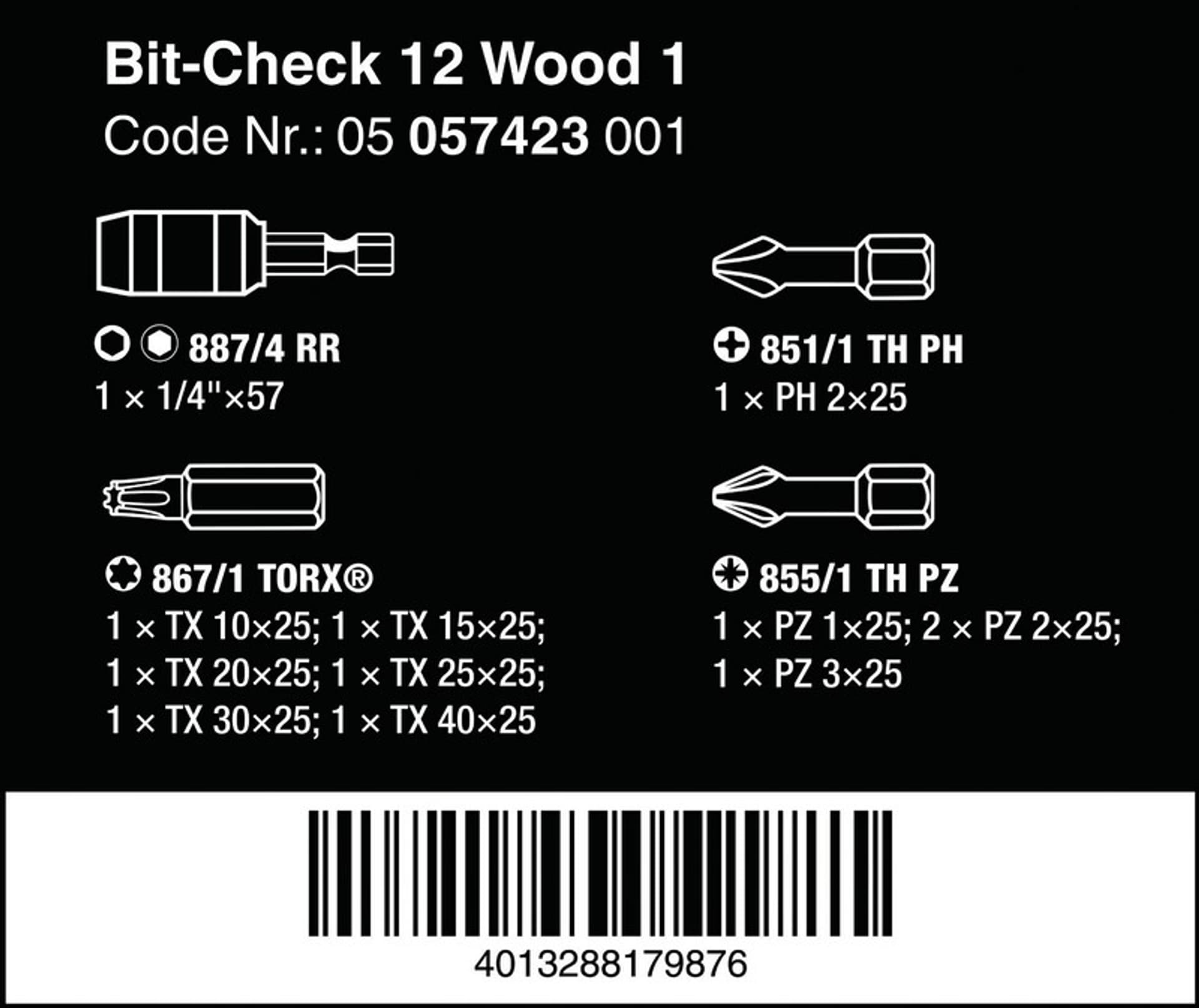 

ZESTAW BITÓW BIT-CHECK 12 WOOD 1, 12CZ.