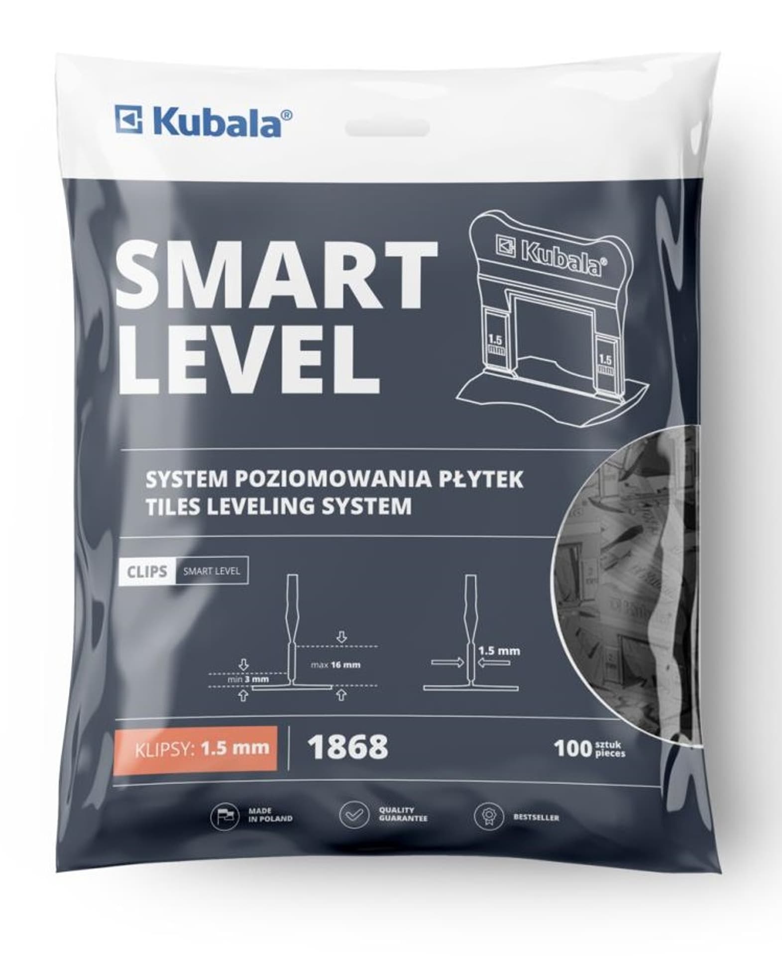 

KLIPSY DO SYSTEMU POZIOMOWANIA PŁYTEK 100 SZTUK 1.5MM