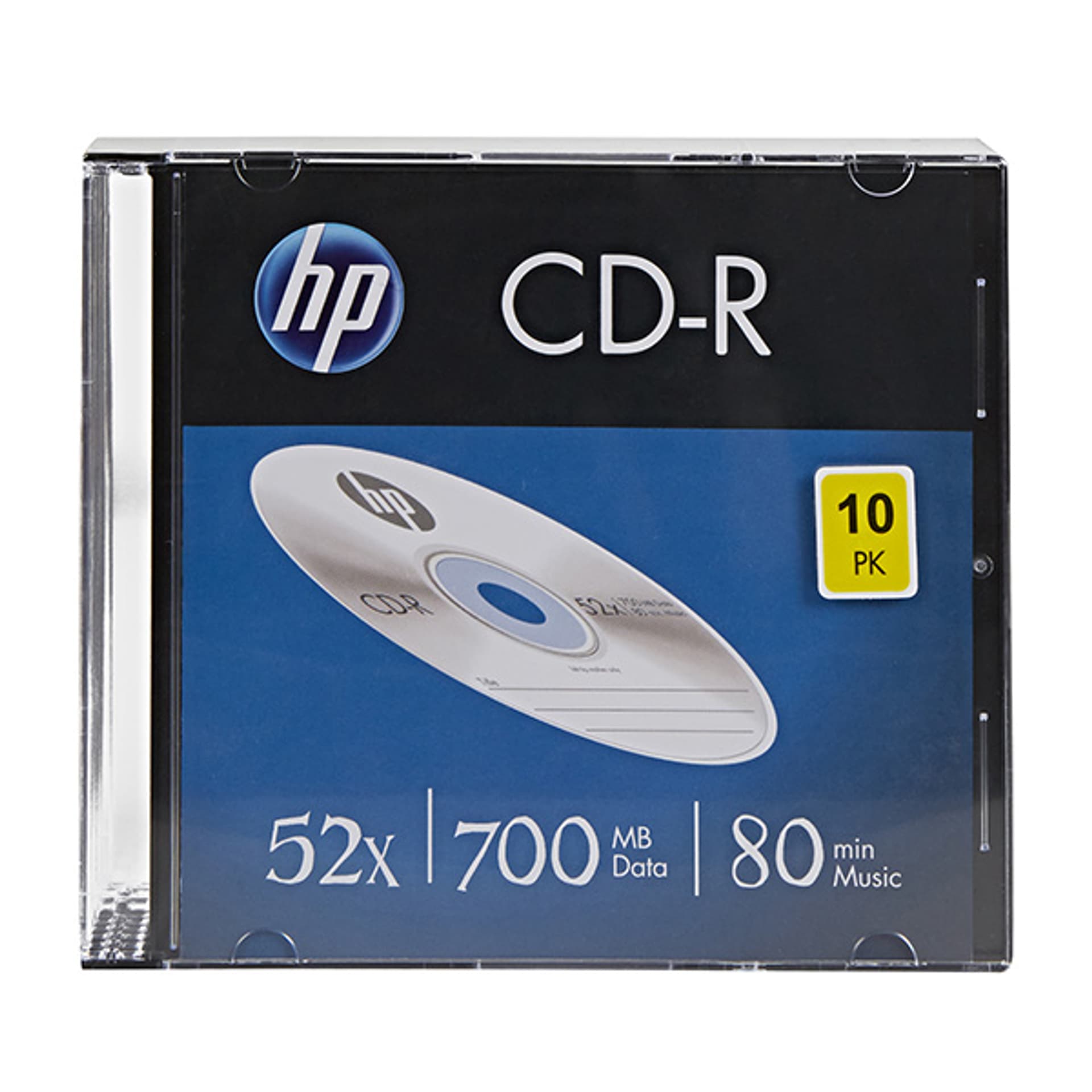 

HP CD-R, CRE00085-3, 69310, 10-pack, 700MB, 52x, 80min., 12cm, bez możliwości nadruku, slim case, do archiwizacji danych