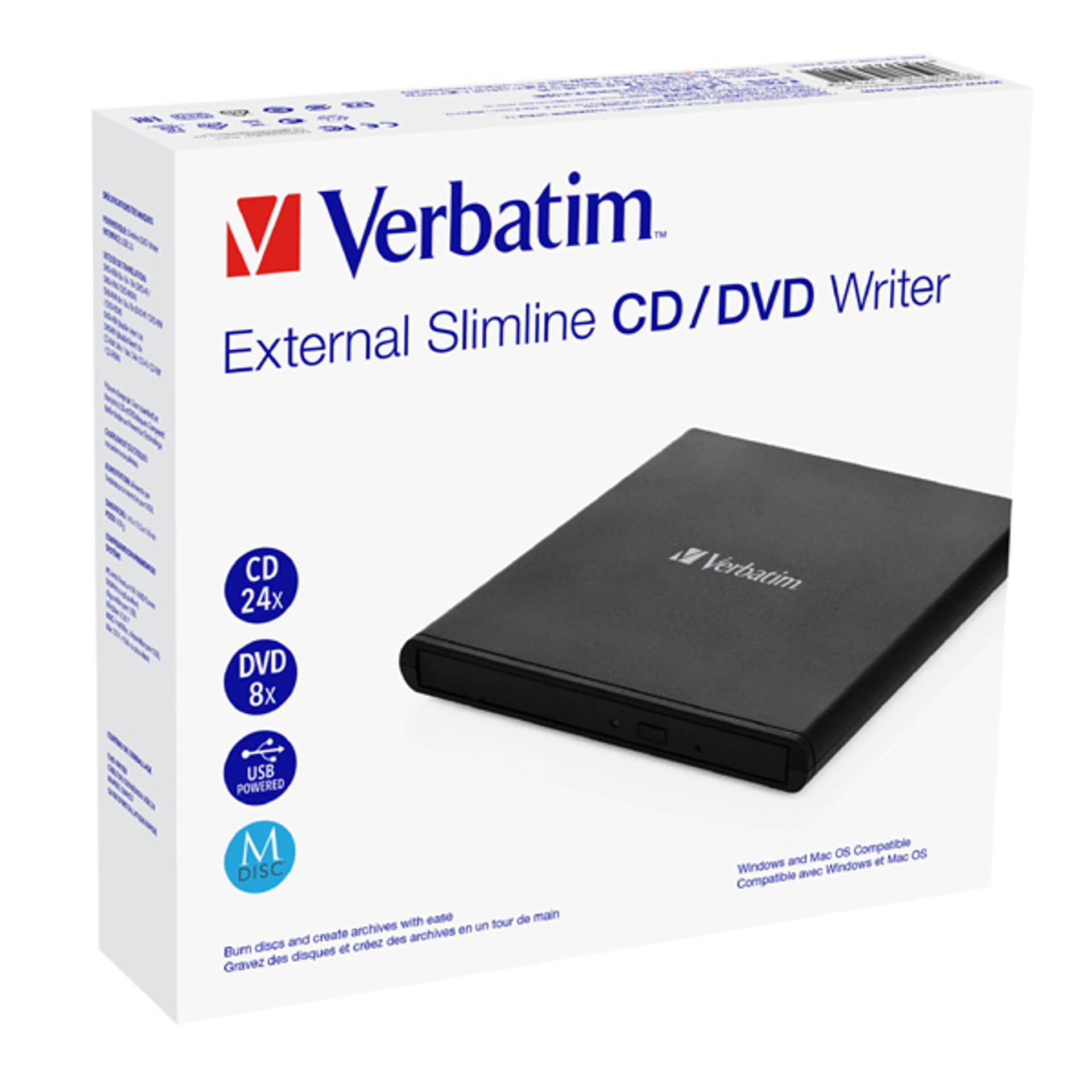 

Verbatim 53504, externí CD/DVD mechanika, szybkość CD(24x) DVD (8x) technologie MDISC (tm)