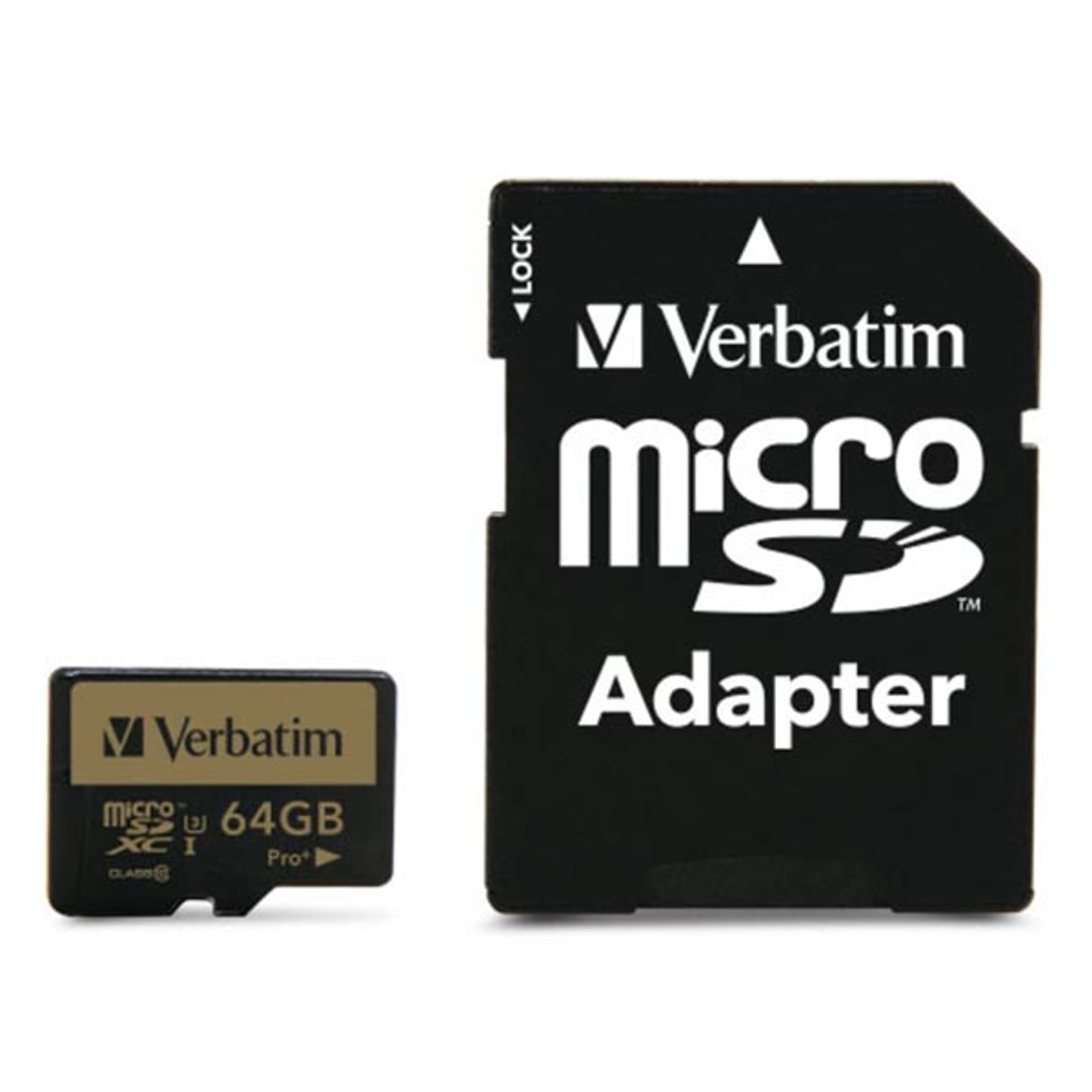 

Verbatim karta pamięci micro SDXC Pro+, 64GB, micro SDXC, 44034, UHS-I U1 (Class 10), z adapterm, Class 10)/z adapter