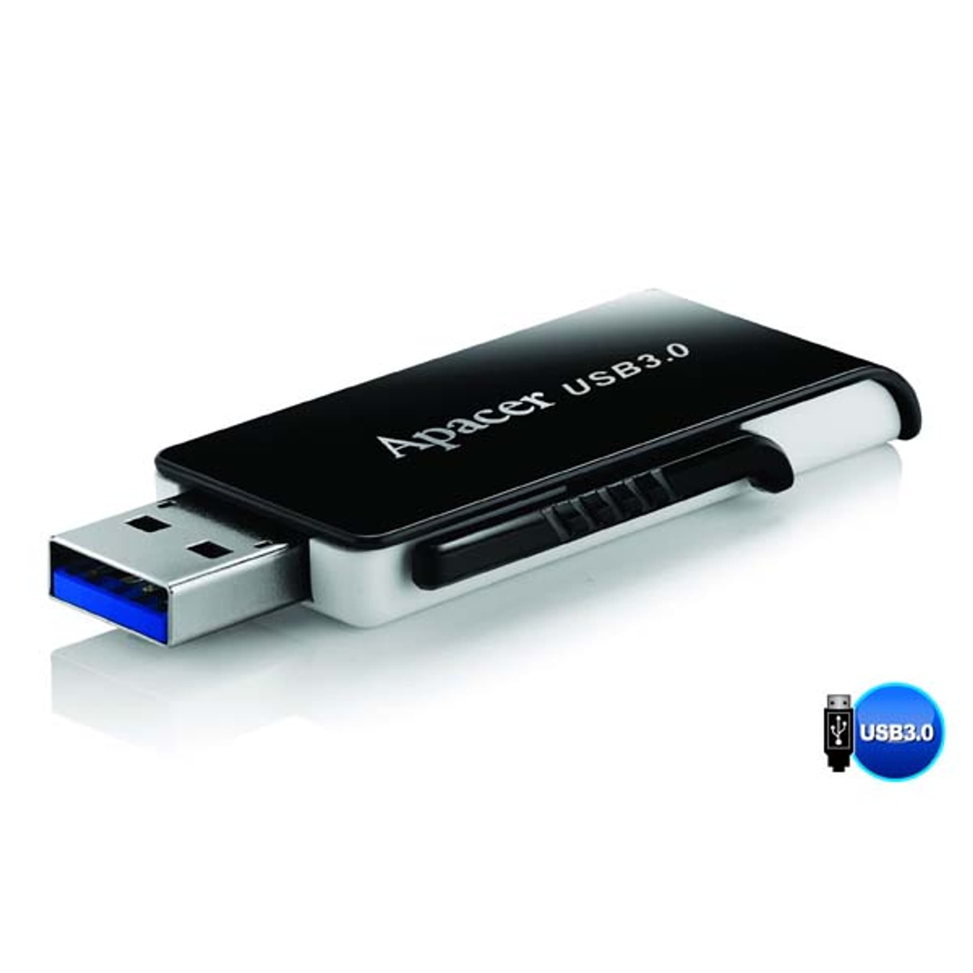 

Apacer USB flash disk, USB 3.0, 16GB, AH350, czarny, AP16GAH350B-1, USB A, z wysuwanym złączem