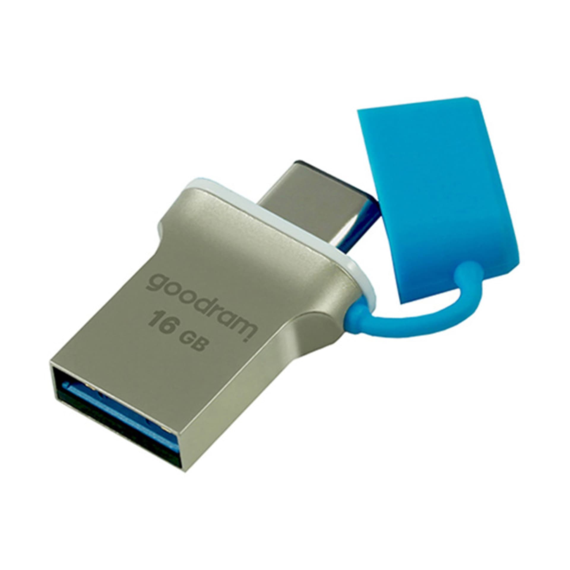 

Goodram USB flash disk OTG, USB 3.0, 16GB, ODD3, niebieski, ODD3-0160B0R11, USB A / USB C, z osłoną