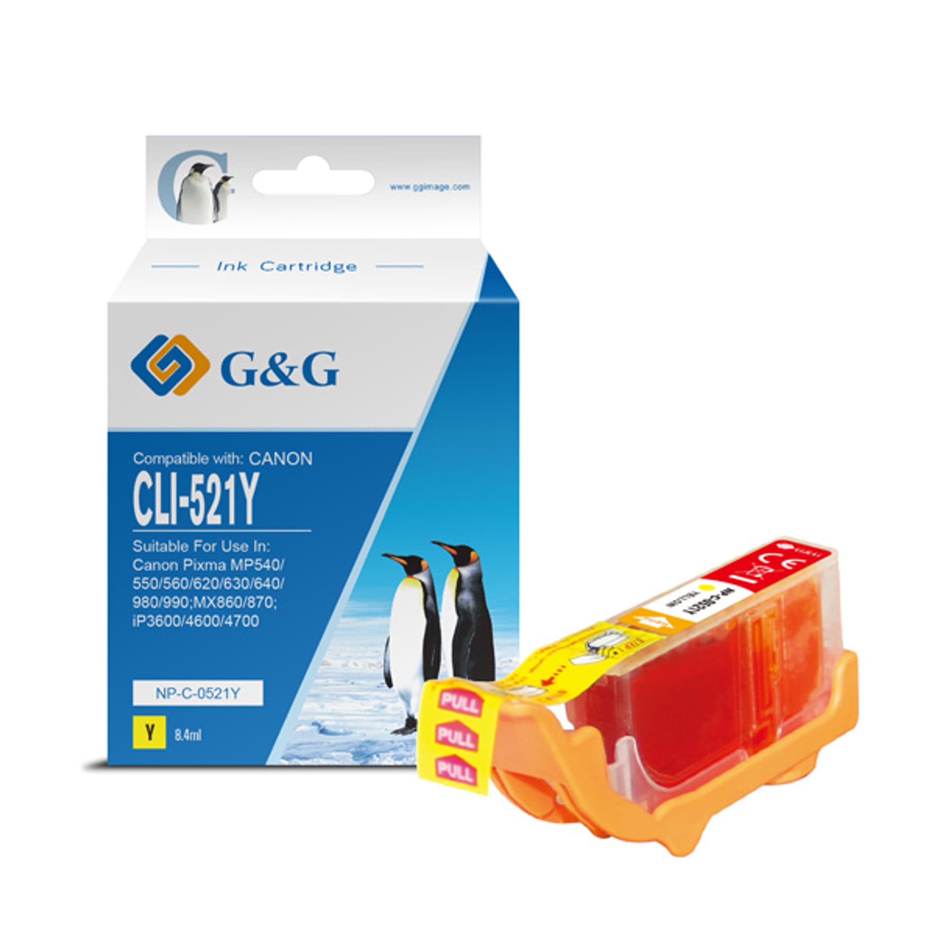 

G&G kompatybilny ink / tusz z CLI521Y, yellow, 8.4ml, NP-C-0521Y, 2936B001, dla Canon iP3600, iP4600, MP620, MP630, MP980