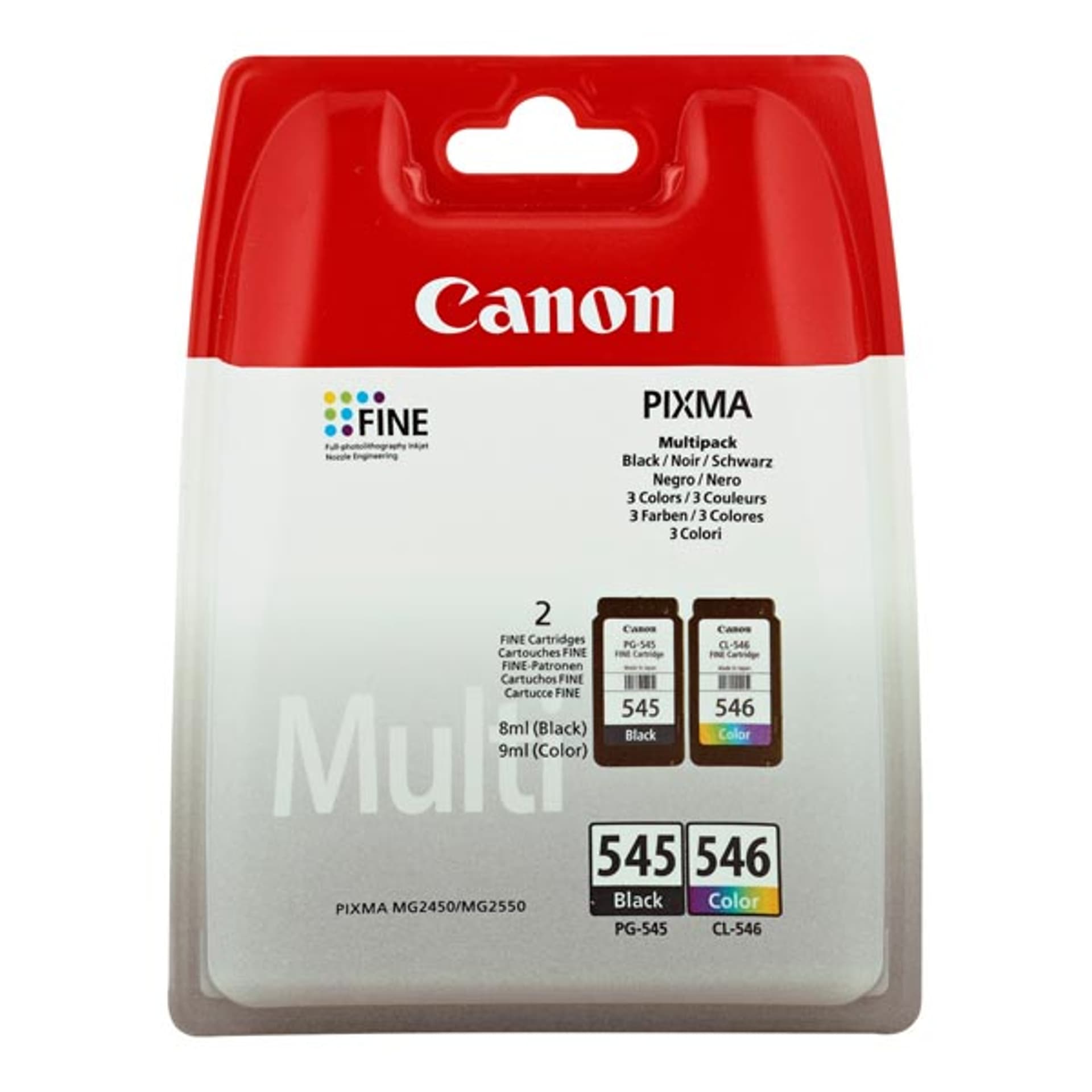 

Canon oryginalny ink / tusz PG-545/CL-546, black/color, blistr z ochroną, 2x180s, 1x8, 1x9ml, 8287B006, Canon 2-pack Pixma MG2450,