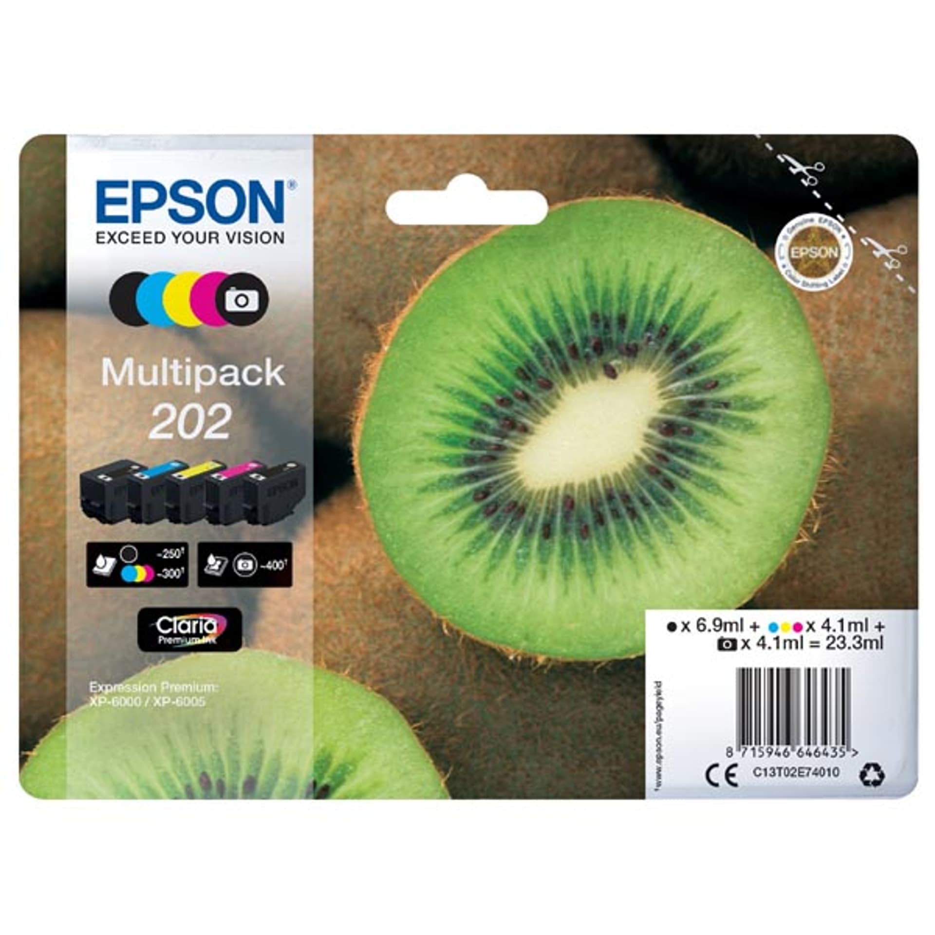 

Epson oryginalny ink / tusz C13T02E74010, 202, CMYK, 250 (čb)/300 (bar.)s, 1x6.9ml, 4x4.1ml, Epson XP-6000, XP-6005, Bar.)s/1x6.9ml/4x4.1ml/epson xp-6000/xp-600