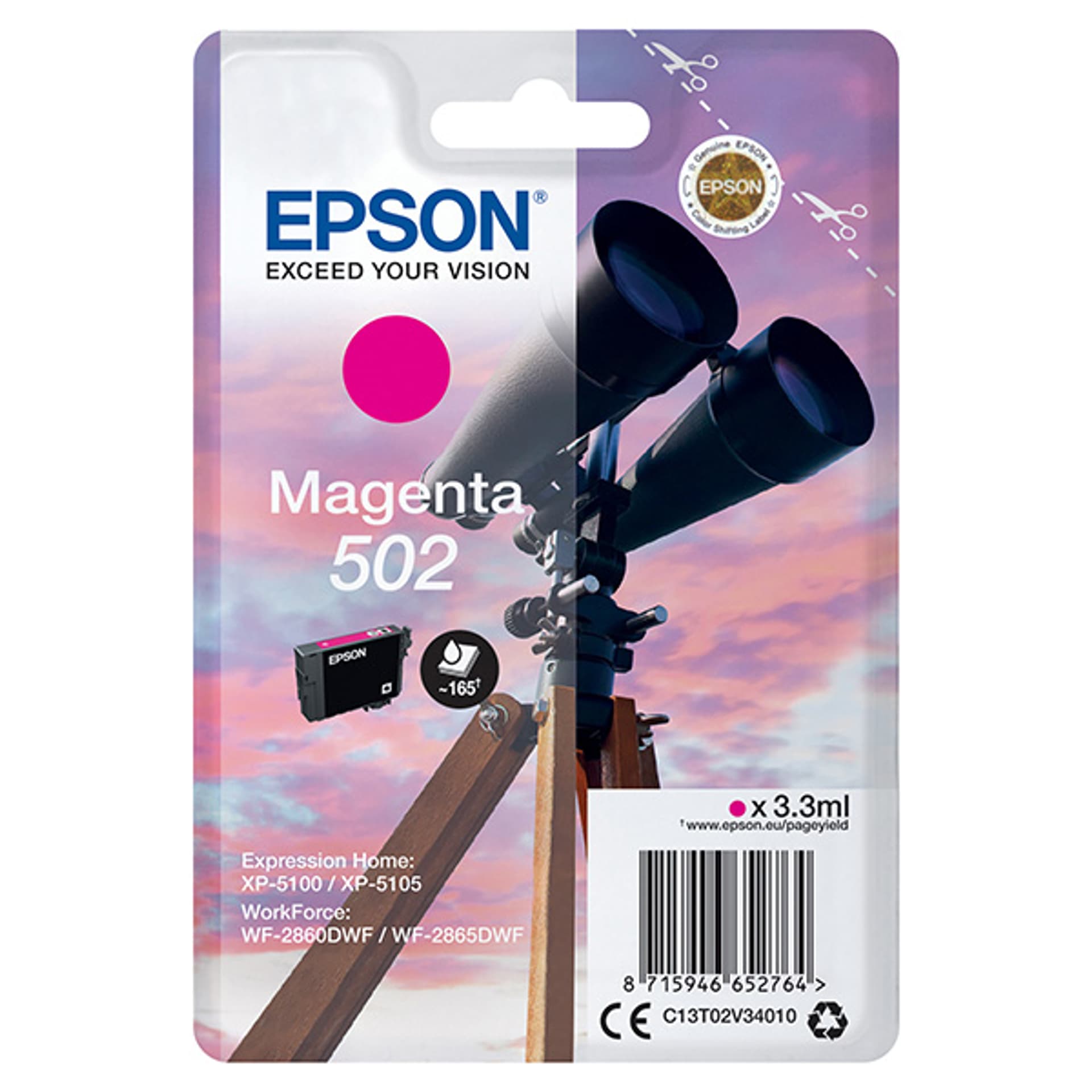 

Epson oryginalny ink / tusz C13T02V34020, 502, T02V340, magenta, 165s, 3.3ml, Epson XP-5100, XP-5105, WF-2880dwf, WF2865dwf