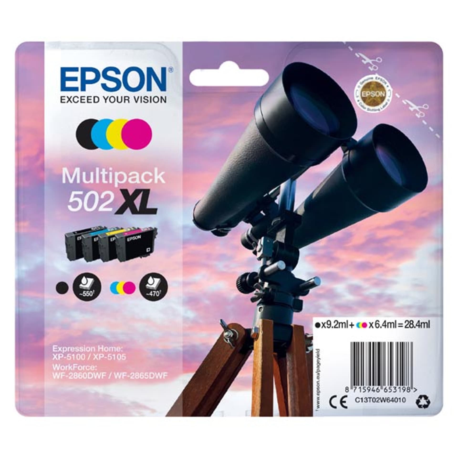 

Epson oryginalny ink / tusz C13T02W64010, 502XL, T02W640, CMYK, 3x6.4/9.2ml, Epson XP-5100, XP-5105, WF-2880dwf, WF2865dwf