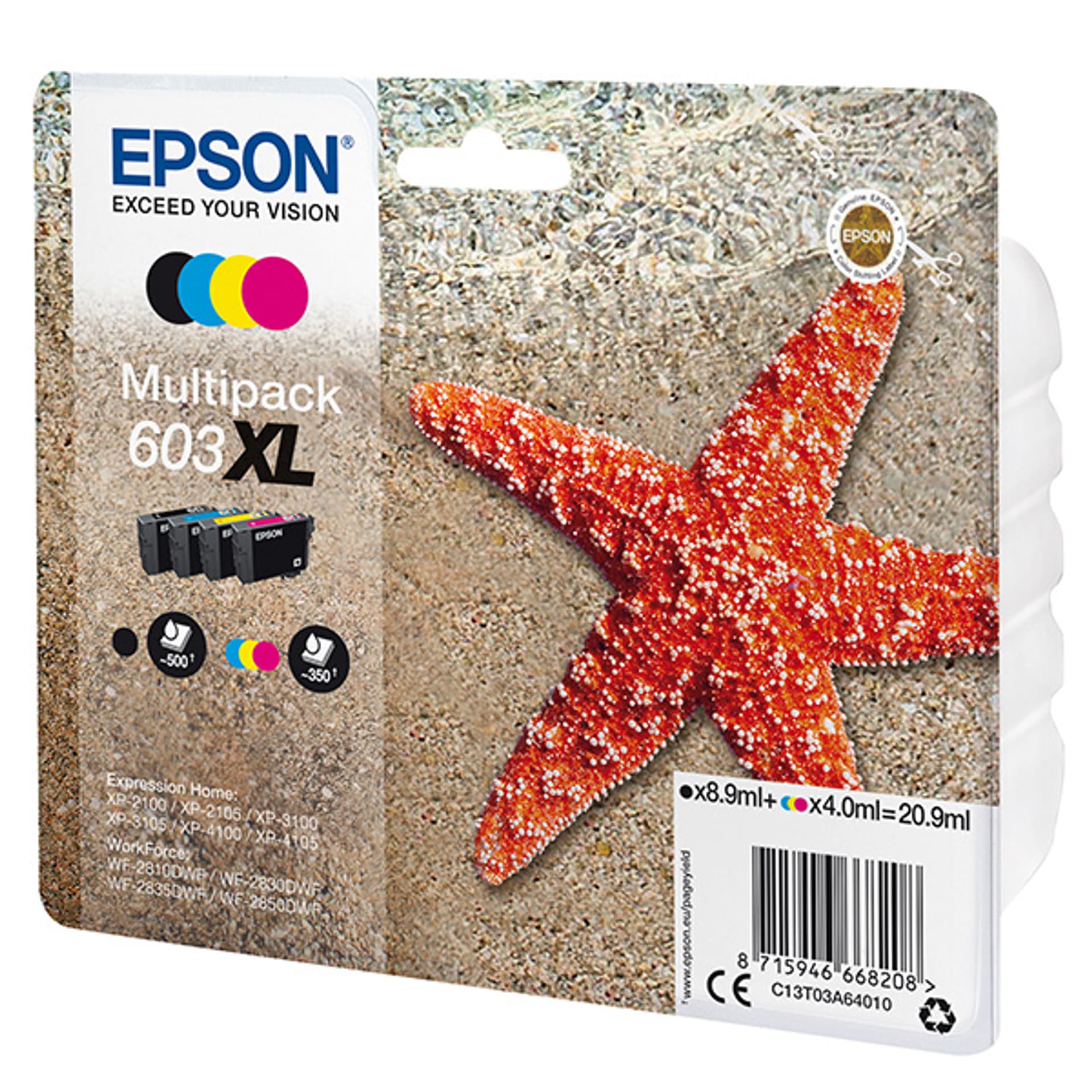 

Epson oryginalny ink / tusz C13T03A64010, 603XL, CMYK, 1x8.9ml + 3x4ml, Epson Expression Home XP-2100, 2105, 3100, 3105 WF-2310