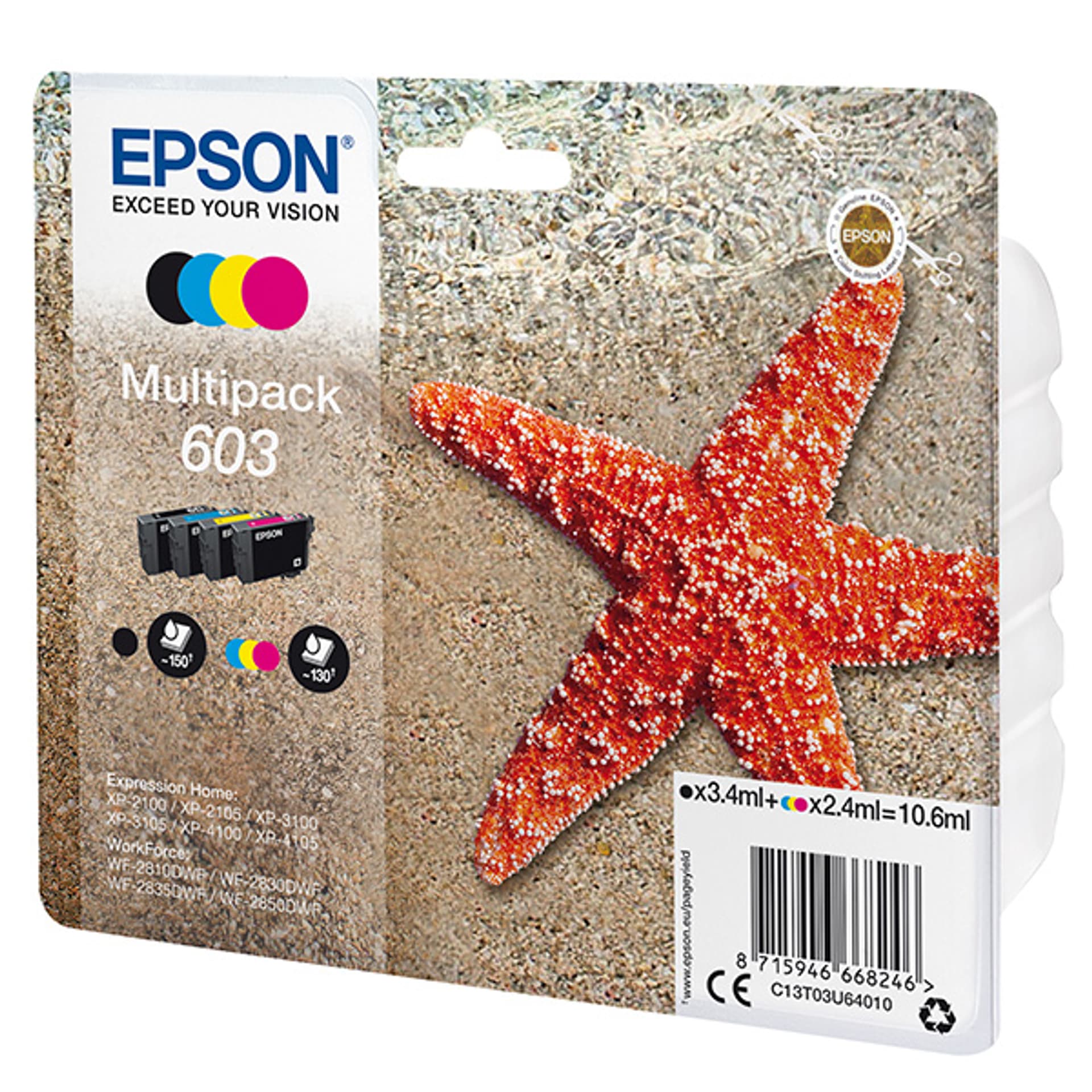 

Epson oryginalny ink / tusz C13T03U64010, 603, CMYK, 1x3.4ml + 3x2.4ml, Epson Expression Home XP-2100, 2105, 3100, 3105 WF-2310