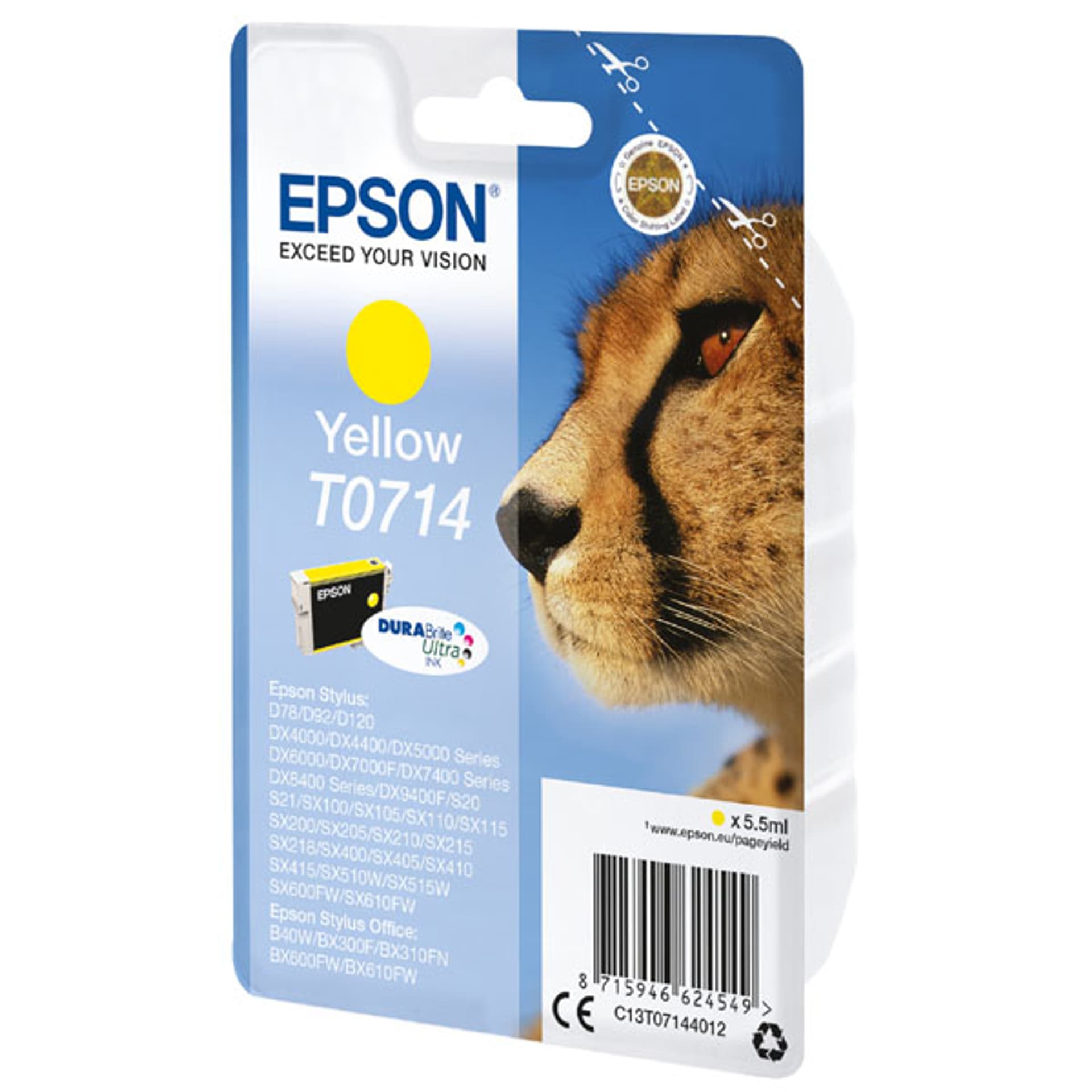 

Epson oryginalny ink / tusz C13T07144022, yellow, blistr z ochroną, 5,5ml, Epson D78, DX4000, DX4050, DX5000, DX5050, DX6000, DX60