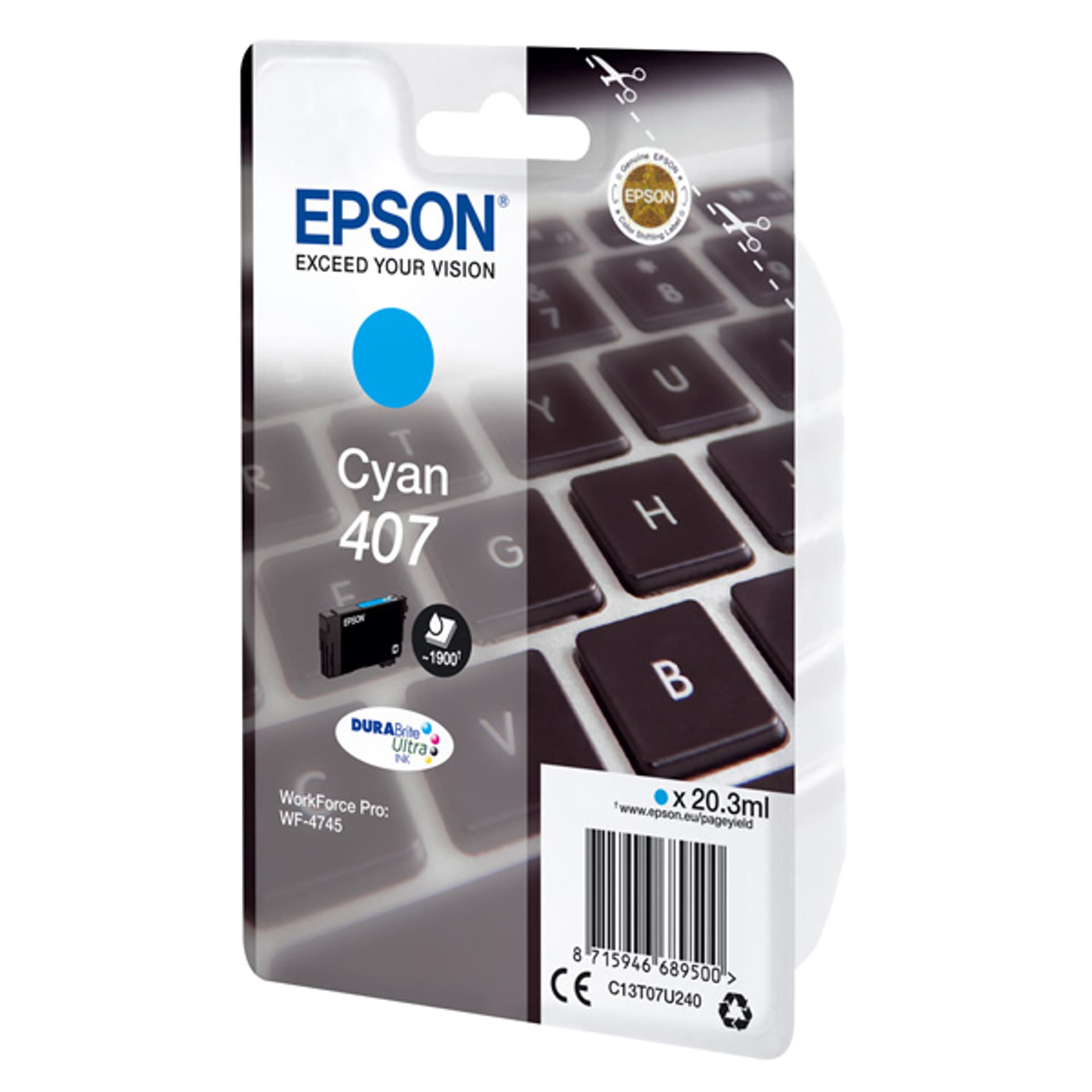 

Epson oryginalny ink / tusz C13T07U240, 407XL, cyan, 1900s, 20.3ml, Epson WF-4745