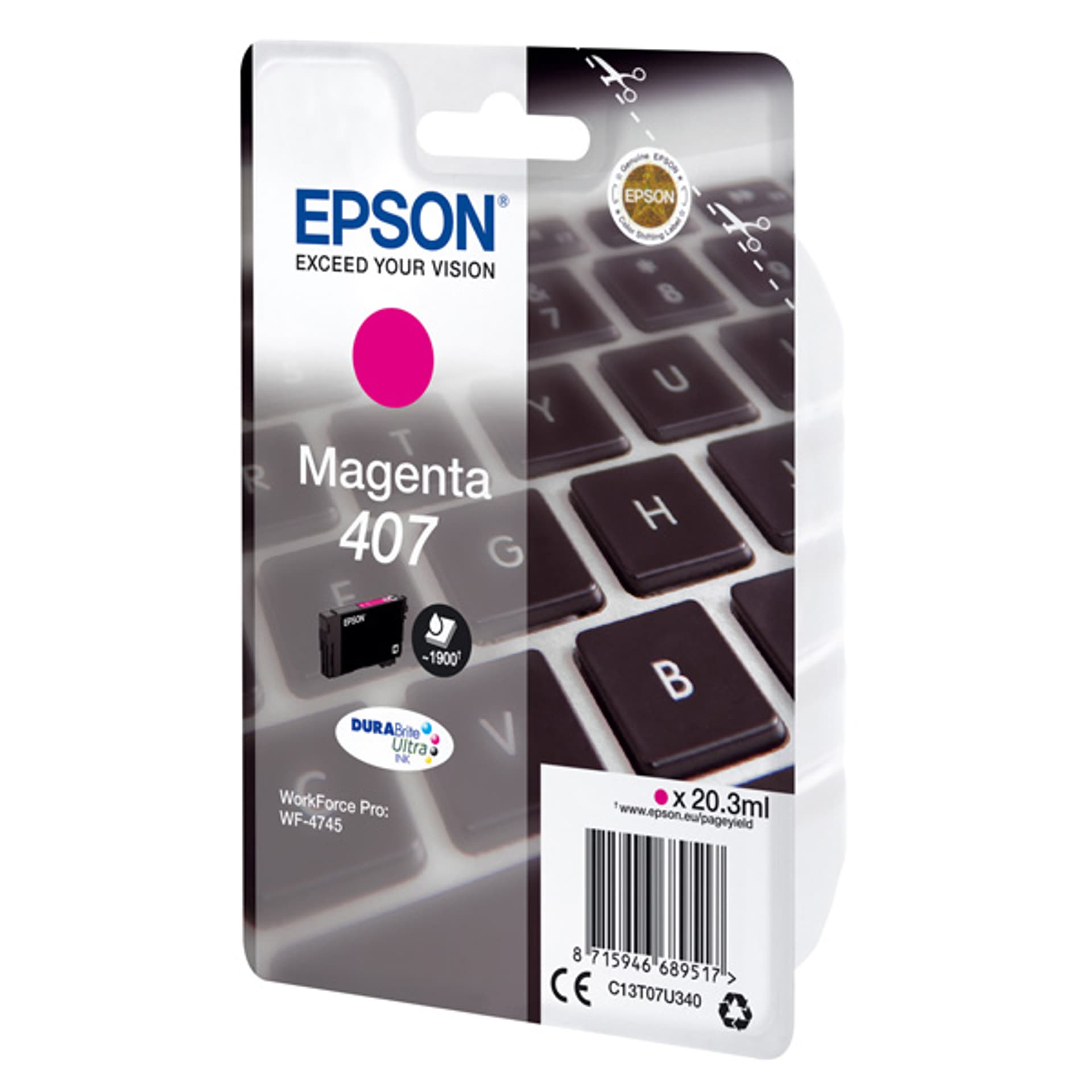 

Epson oryginalny ink / tusz C13T07U340, 407XL, magenta, 1900s, 20.3ml, Epson WF-4745