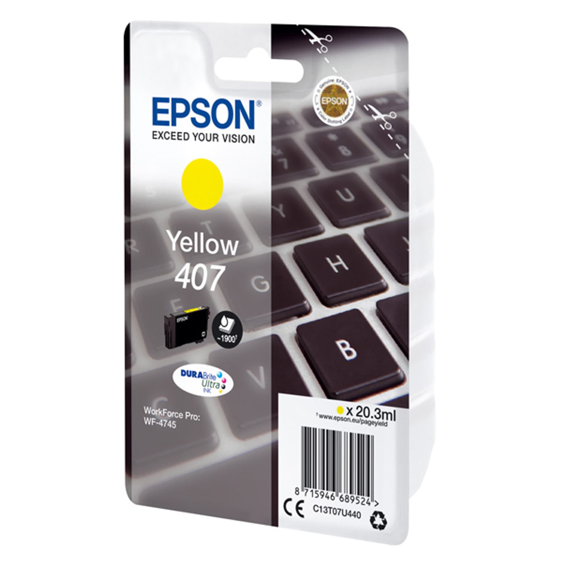 

Epson oryginalny ink / tusz C13T07U440, 407XL, yellow, 1900s, 20.3ml, Epson WF-4745