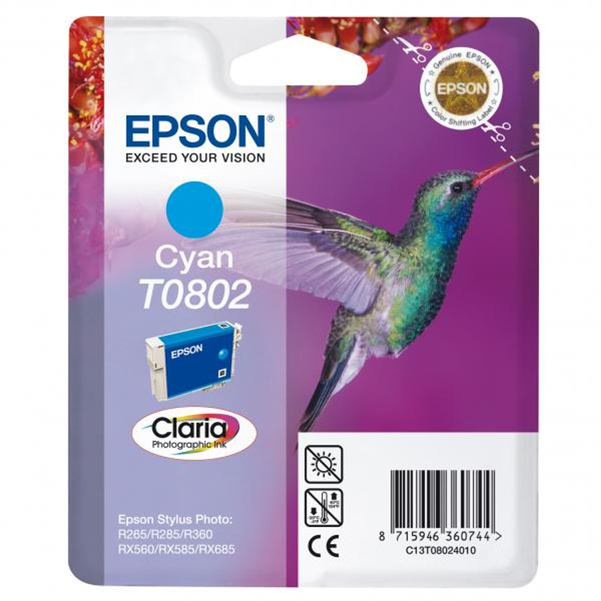 

Epson oryginalny ink / tusz C13T08024011, cyan, 7,4ml, Epson Stylus Photo PX700W, 800FW, R265, 285, 360, RX560