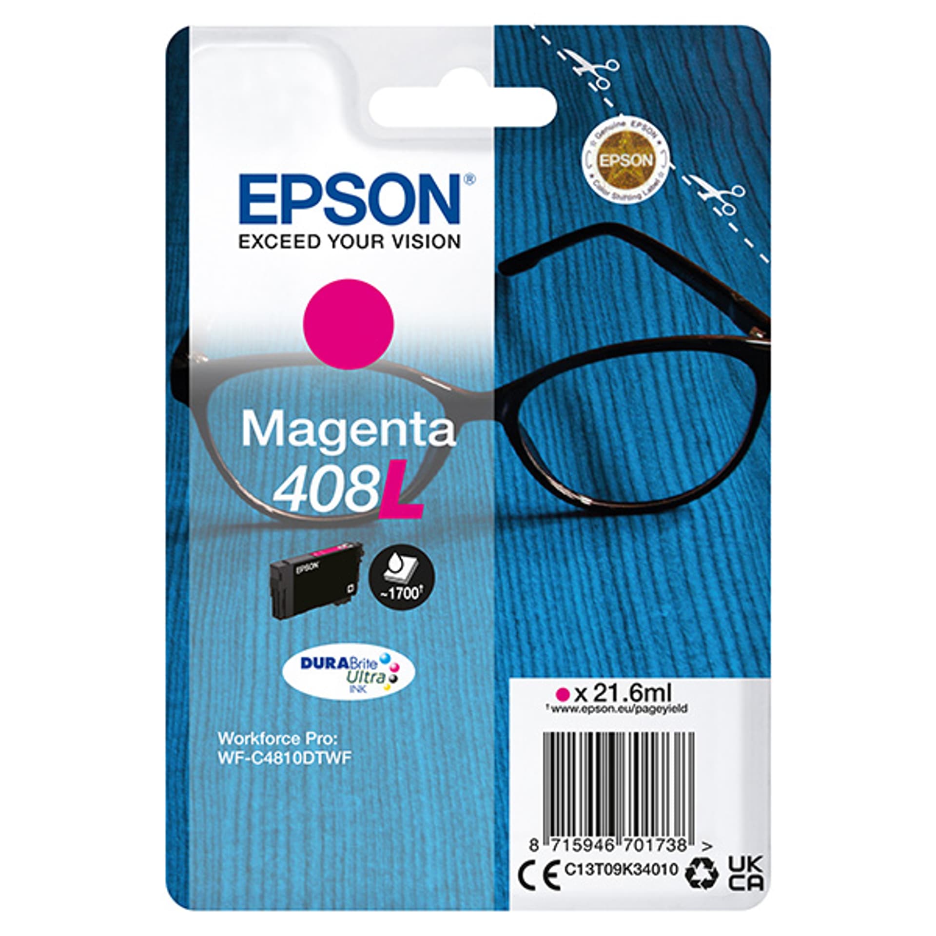 

Epson oryginalny ink / tusz C13T09K34010, T09K340, 408L, magenta, 21.6ml, Epson WF-C4810DTWF