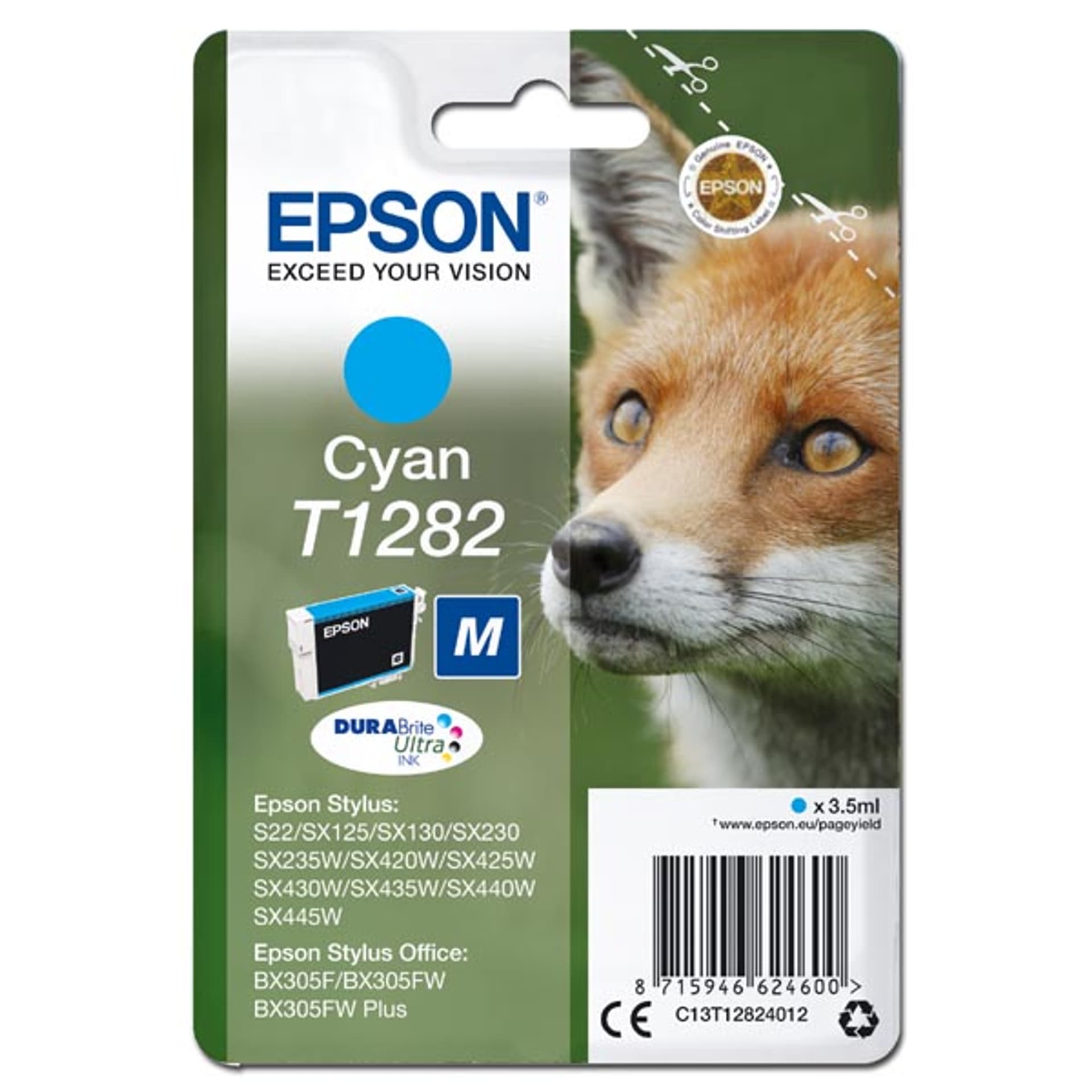 

Epson oryginalny ink / tusz C13T12824012, T1282, cyan, 3,5ml, Epson Stylus S22, SX125, 420W, 425W, Stylus Office BX305