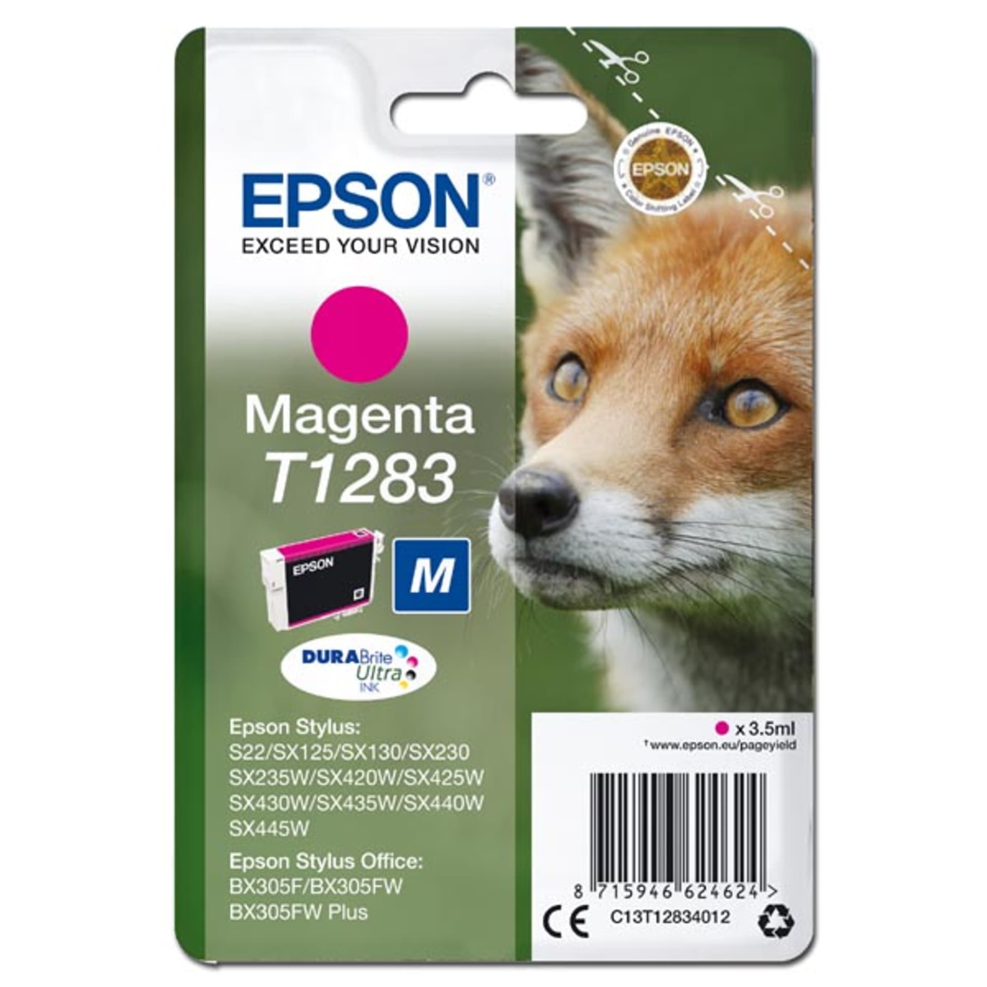 

Epson oryginalny ink / tusz C13T12834012, T1283, magenta, 3,5ml, Epson Stylus S22, SX125, 420W, 425W, Stylus Office BX305