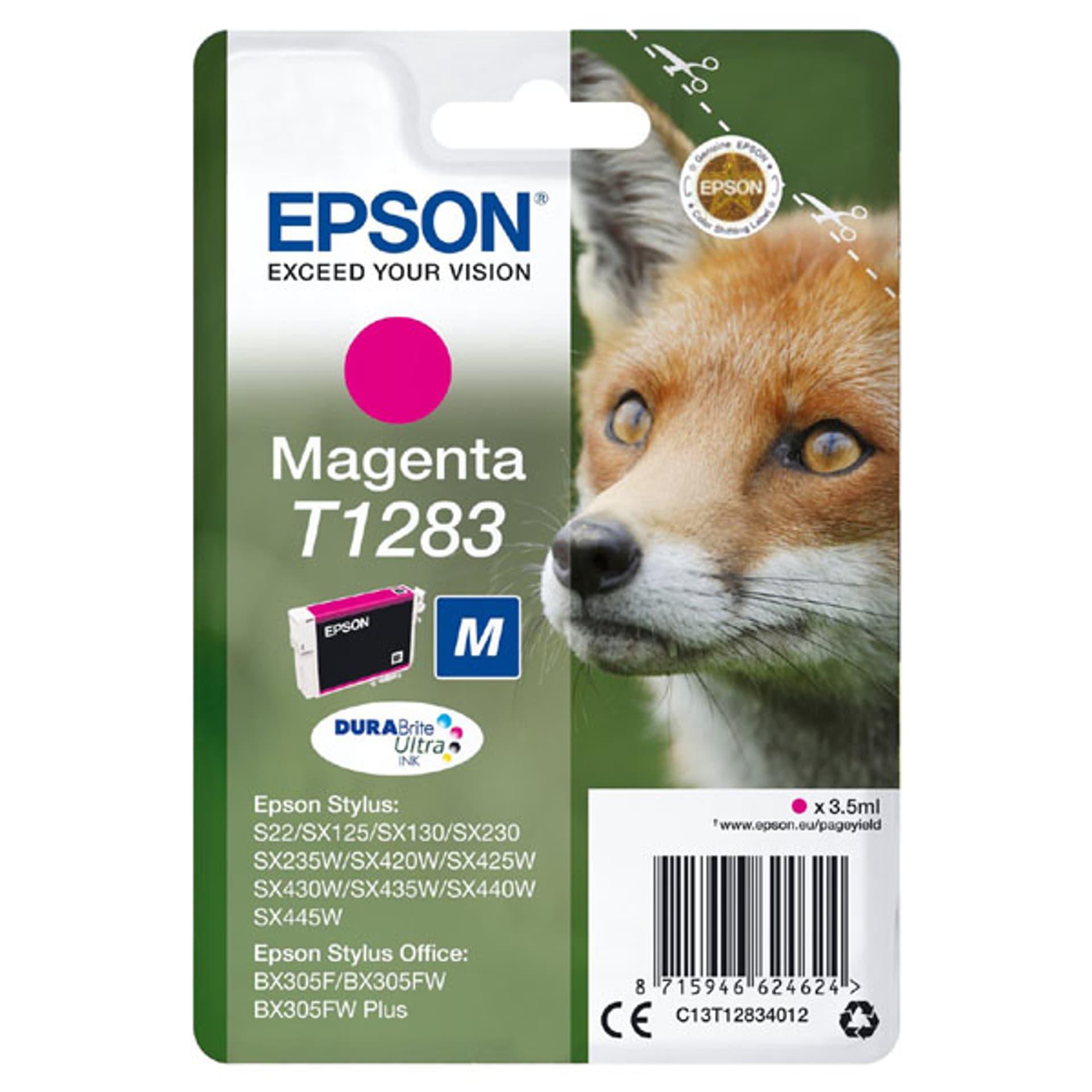 

Epson oryginalny ink / tusz C13T12834022, T1283, magenta, blistr, 3,5ml, Epson Stylus S22, SX125, 420W, 425W, Stylus Office BX305