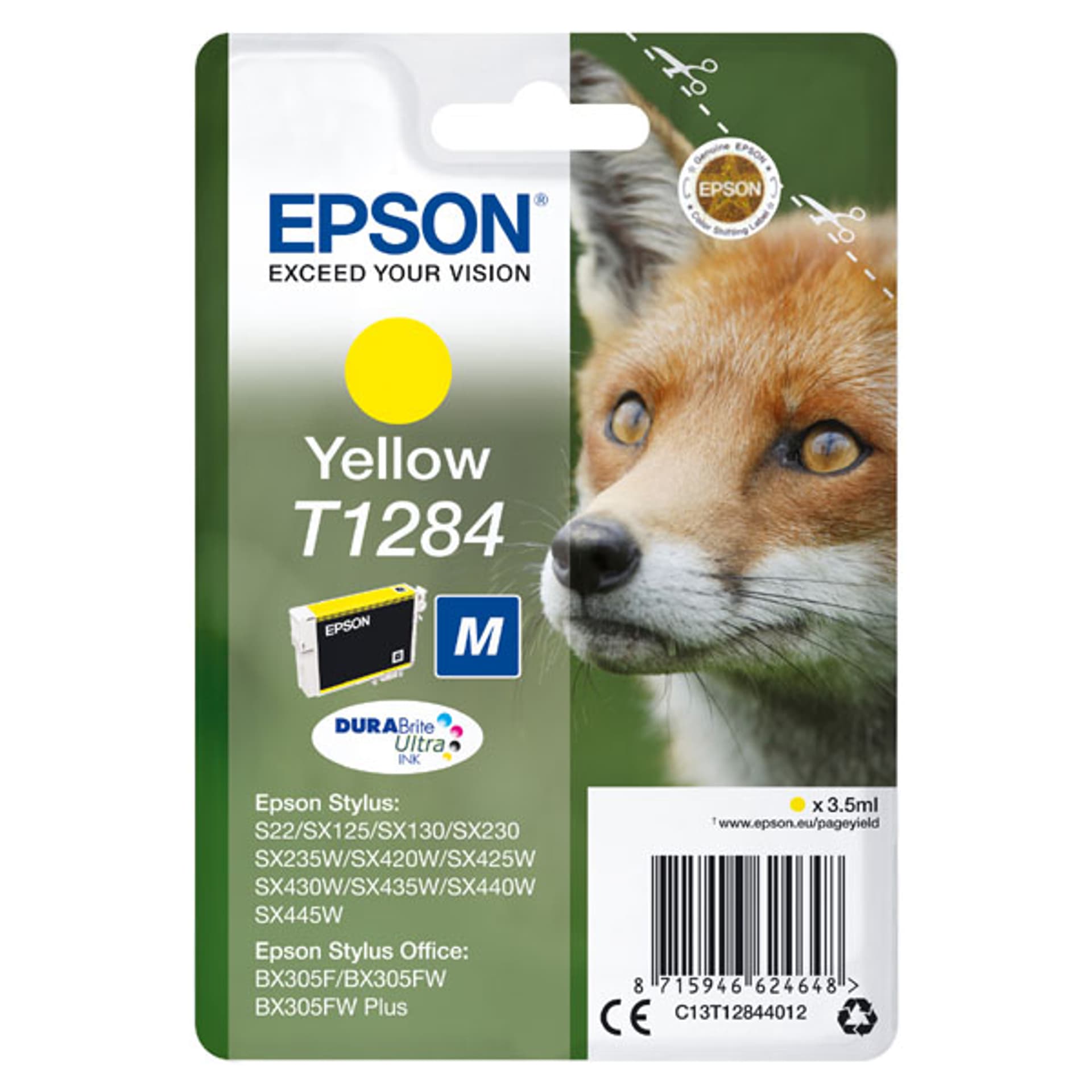 

Epson oryginalny ink / tusz C13T12844022, T1284, yellow, blistr, 3,5ml, Epson Stylus S22, SX125, 420W, 425W, Stylus Office BX305
