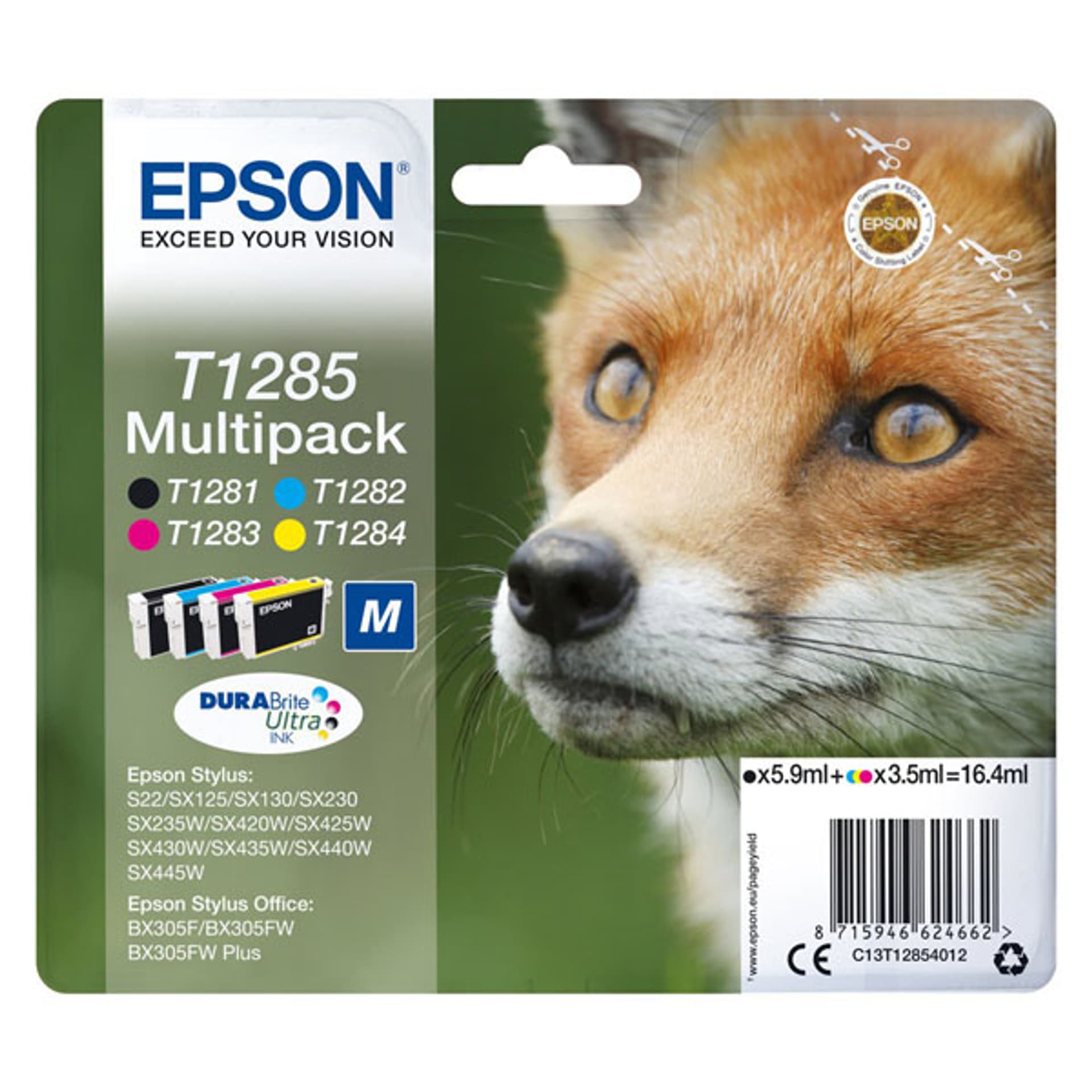 

Epson oryginalny ink / tusz C13T12854022, T1285, CMYK, blistr, 16,4ml, Epson Stylus S22, SX125, 420W, 425W, Stylus Office BX305