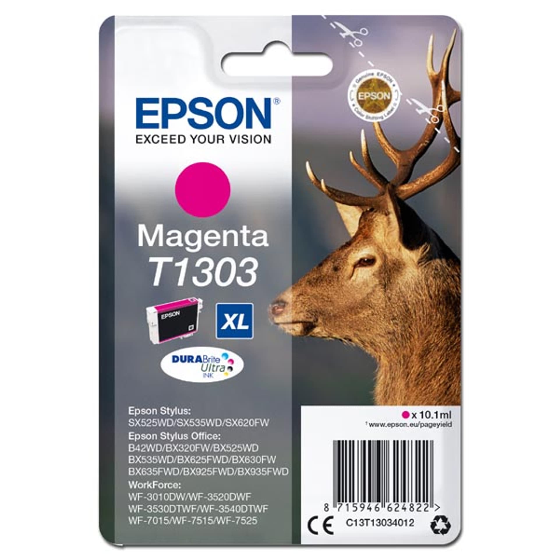 

Epson oryginalny ink / tusz C13T13034012, T1303, magenta, 765s, 10,1ml, Epson Stylus Office BX320FW