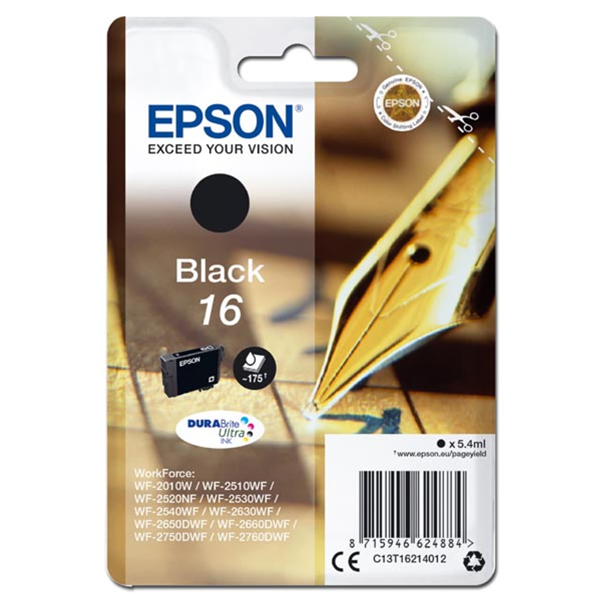 

Epson oryginalny ink / tusz C13T16214012, T162140, black, 5.4ml, Epson WorkForce WF-2540WF, WF-2530WF, WF-2520NF, WF-2010