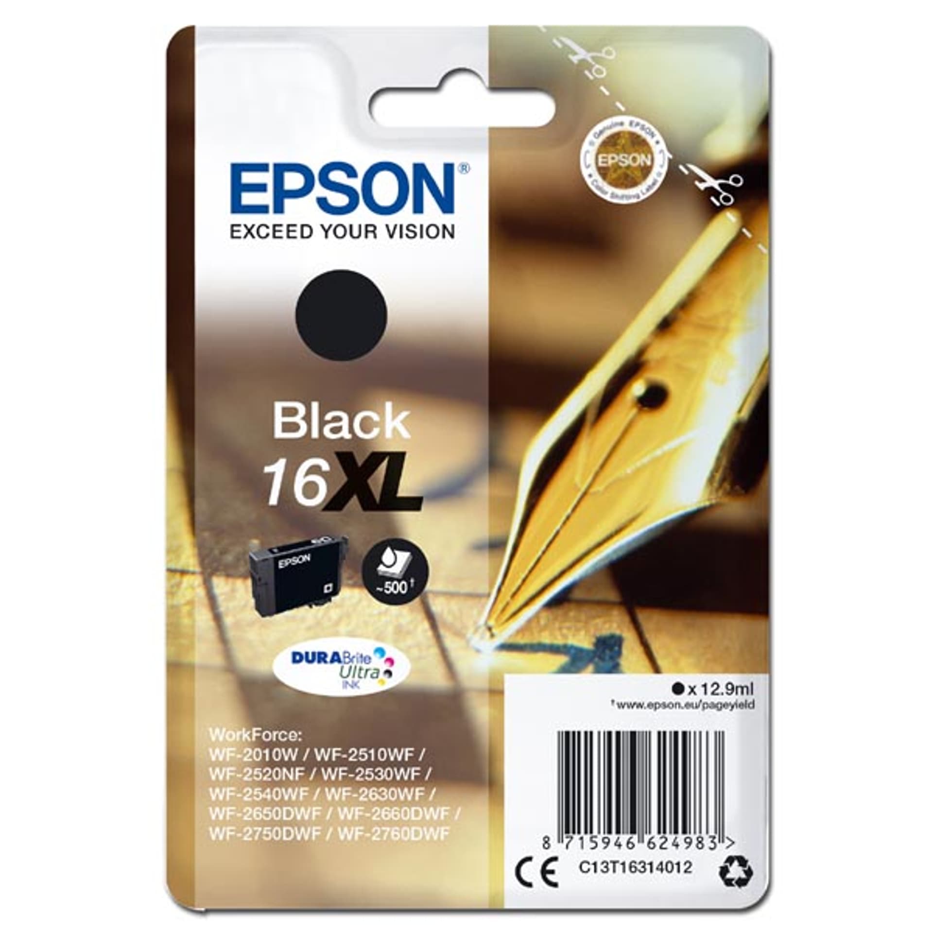 

Epson oryginalny ink / tusz C13T16314012, T163140, 16XL, black, 12.9ml, Epson WorkForce WF-2540WF, WF-2530WF, WF-2520NF, WF-2010