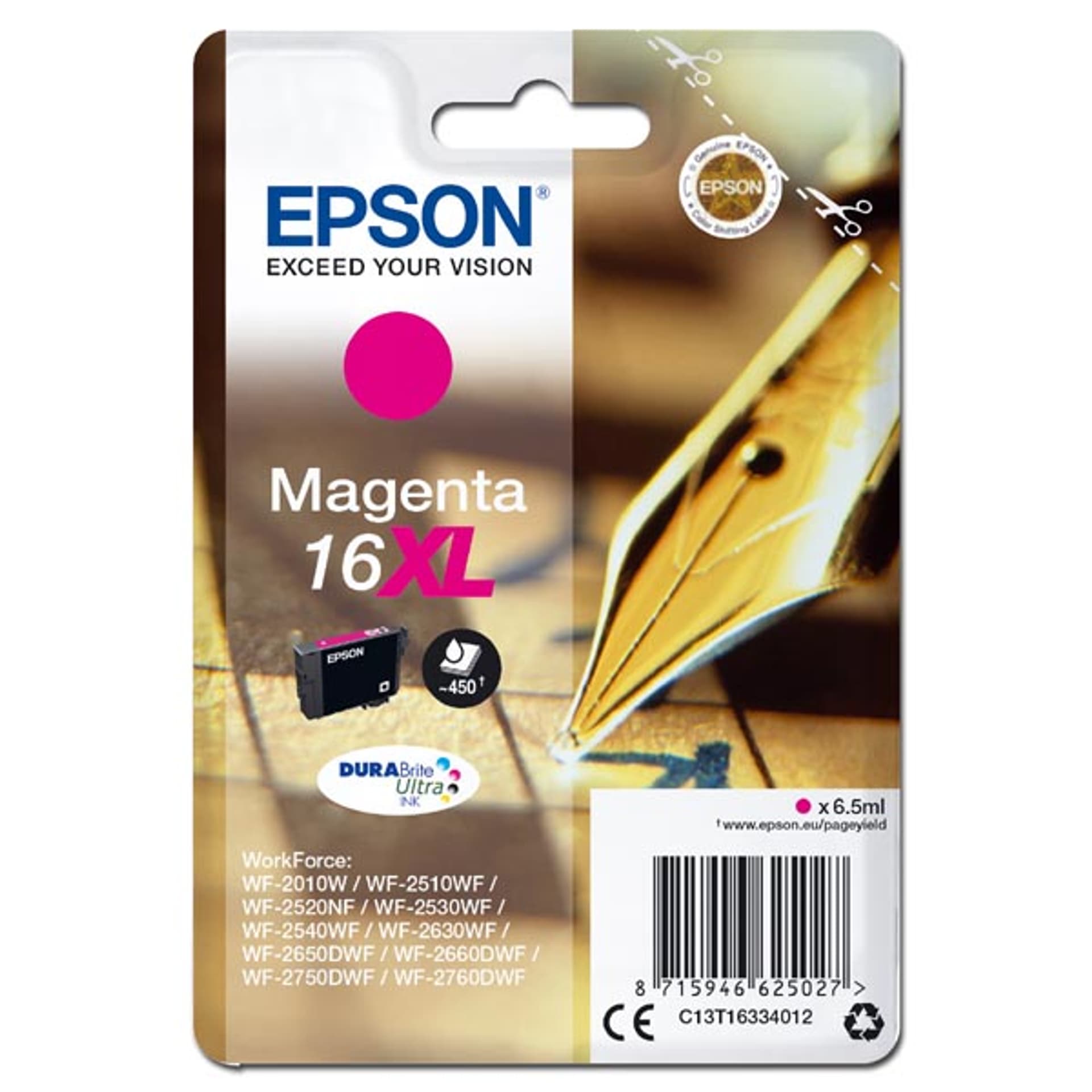

Epson oryginalny ink / tusz C13T16334012, T163340, 16XL, magenta, 6.5ml, Epson WorkForce WF-2540WF, WF-2530WF, WF-2520NF, WF-2010