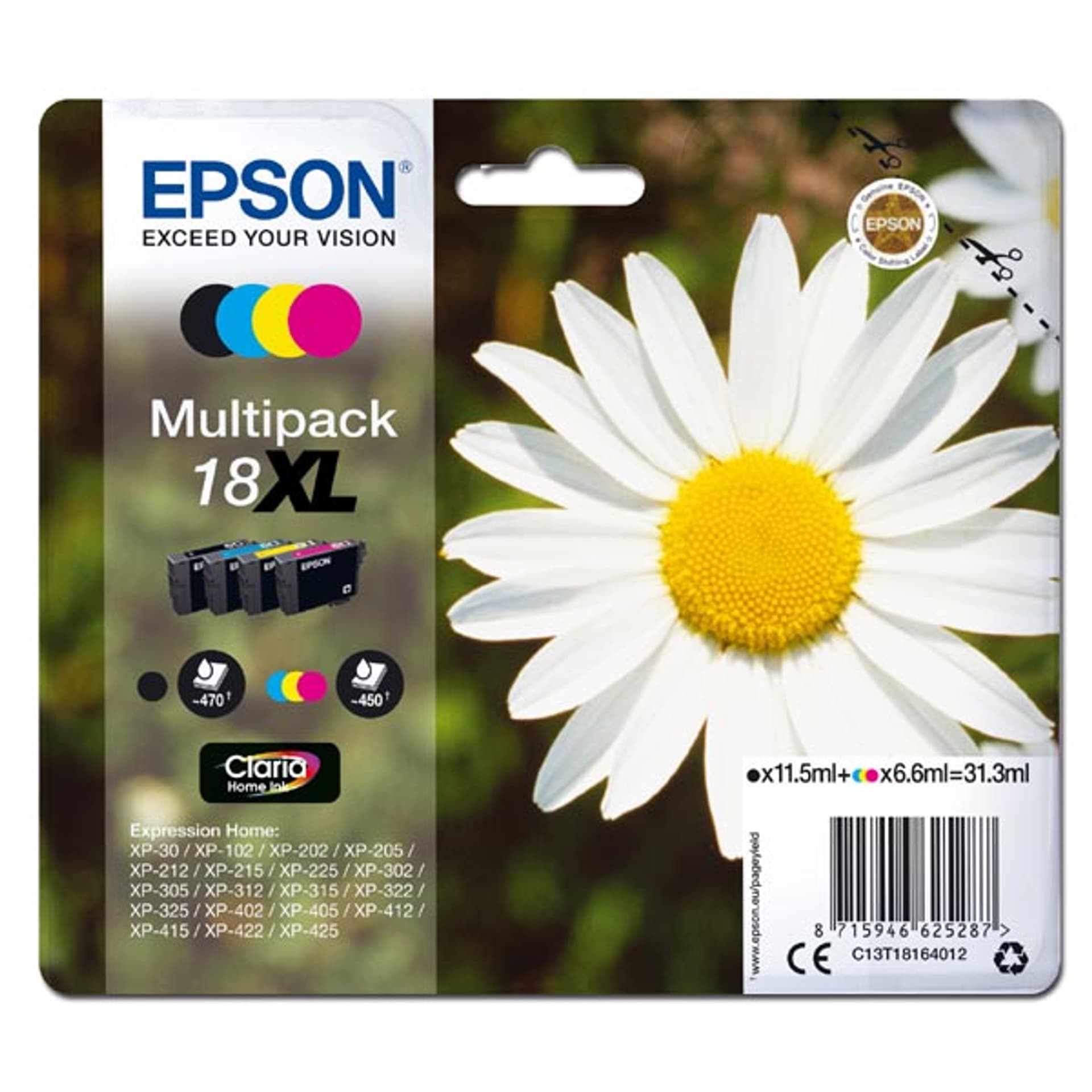 

Epson oryginalny ink / tusz C13T18164012, T181640, 18XL, CMYK, 3x6,6/11,5ml, Epson Expression Home XP-102, XP-402, XP-405, XP-302