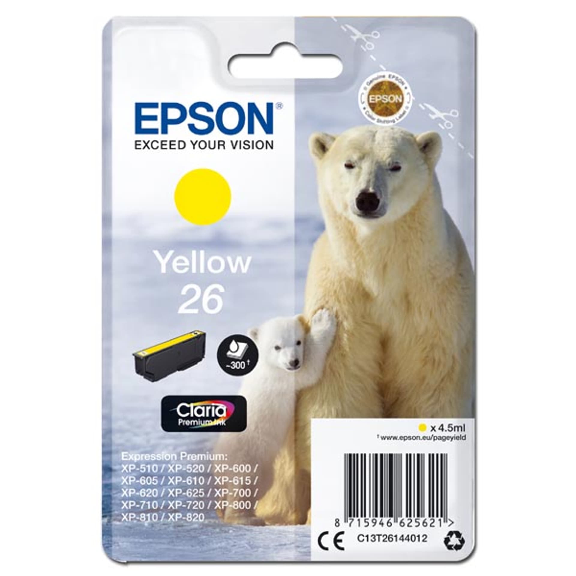 

Epson oryginalny ink / tusz C13T26144012, T261440, yellow, 4,5ml, Epson Expression Premium XP-800, XP-700, XP-600